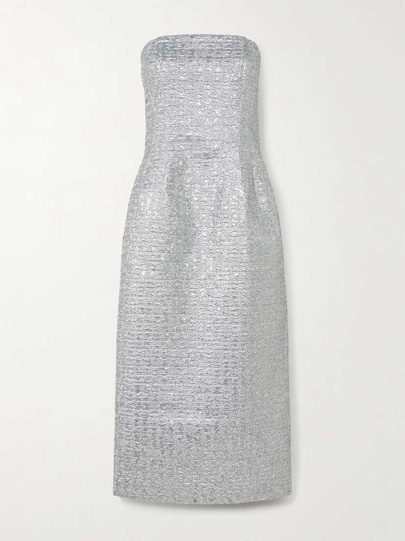 Emilia Wickstead Leila Strapless Metallic Cloqué Midi Dress