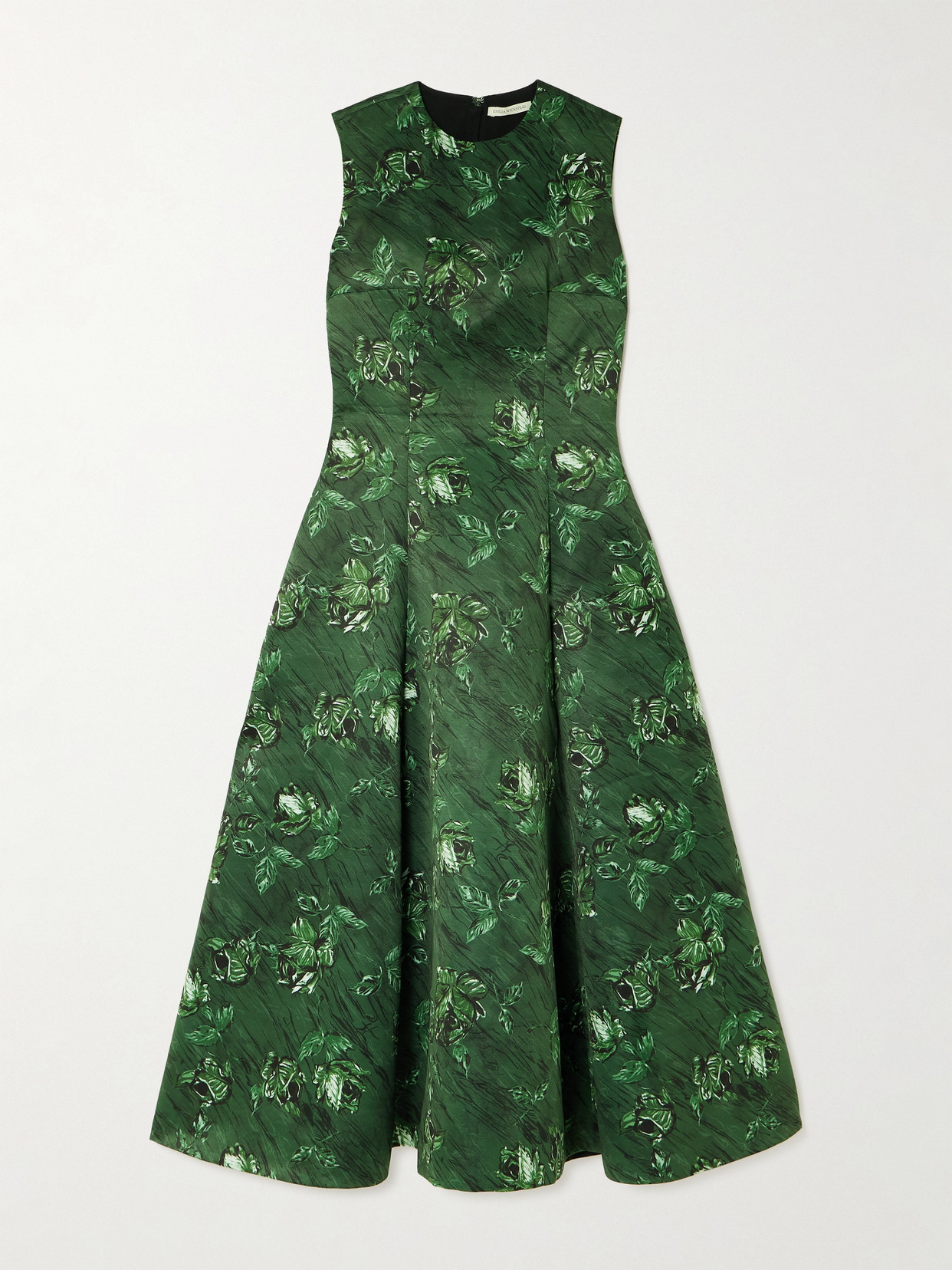 Emilia Wickstead Mara Pleated Floral-print Faille Midi Dress In Green