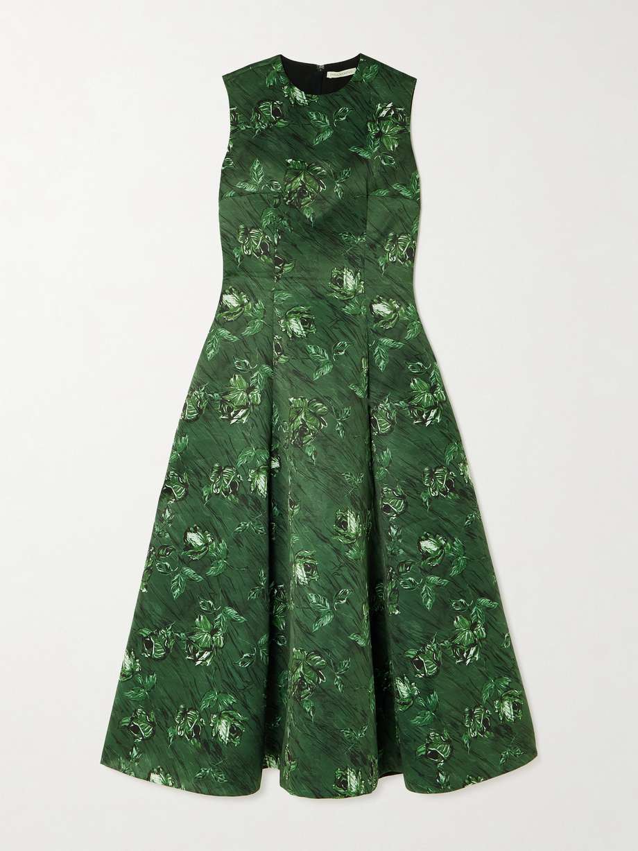 mara pleated floral-print faille midi dress