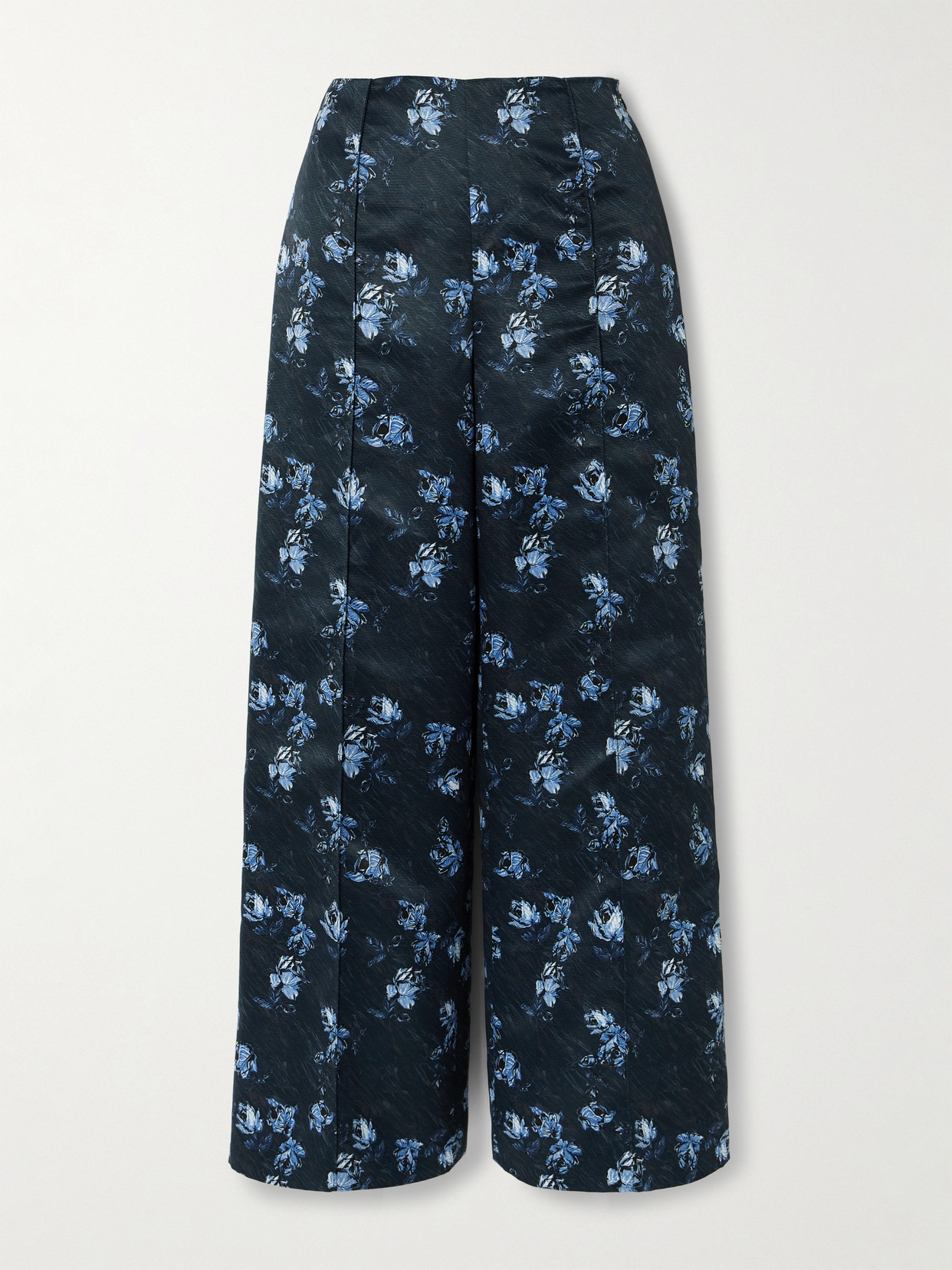 Emilia Wickstead Daffy Pleated Paneled Floral-print Faille Wide-leg Pants In Blue