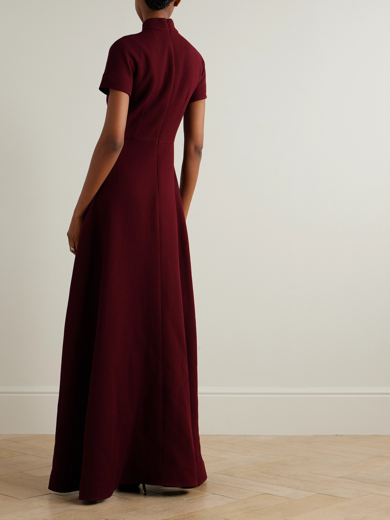 Emilia Wickstead Malinda Mock Neck Crepe Maxi Dress In Burgundy