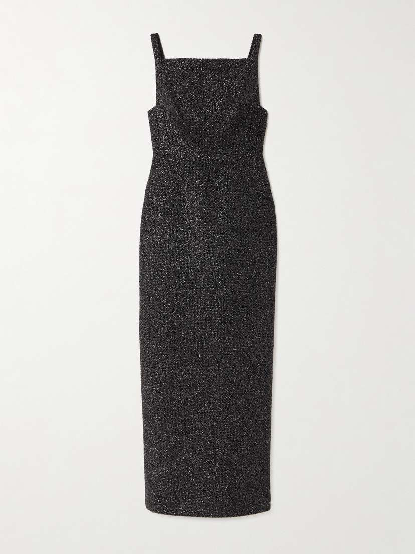 Emilia Wickstead Karolyn Open-back Metallic Tweed Maxi Dress