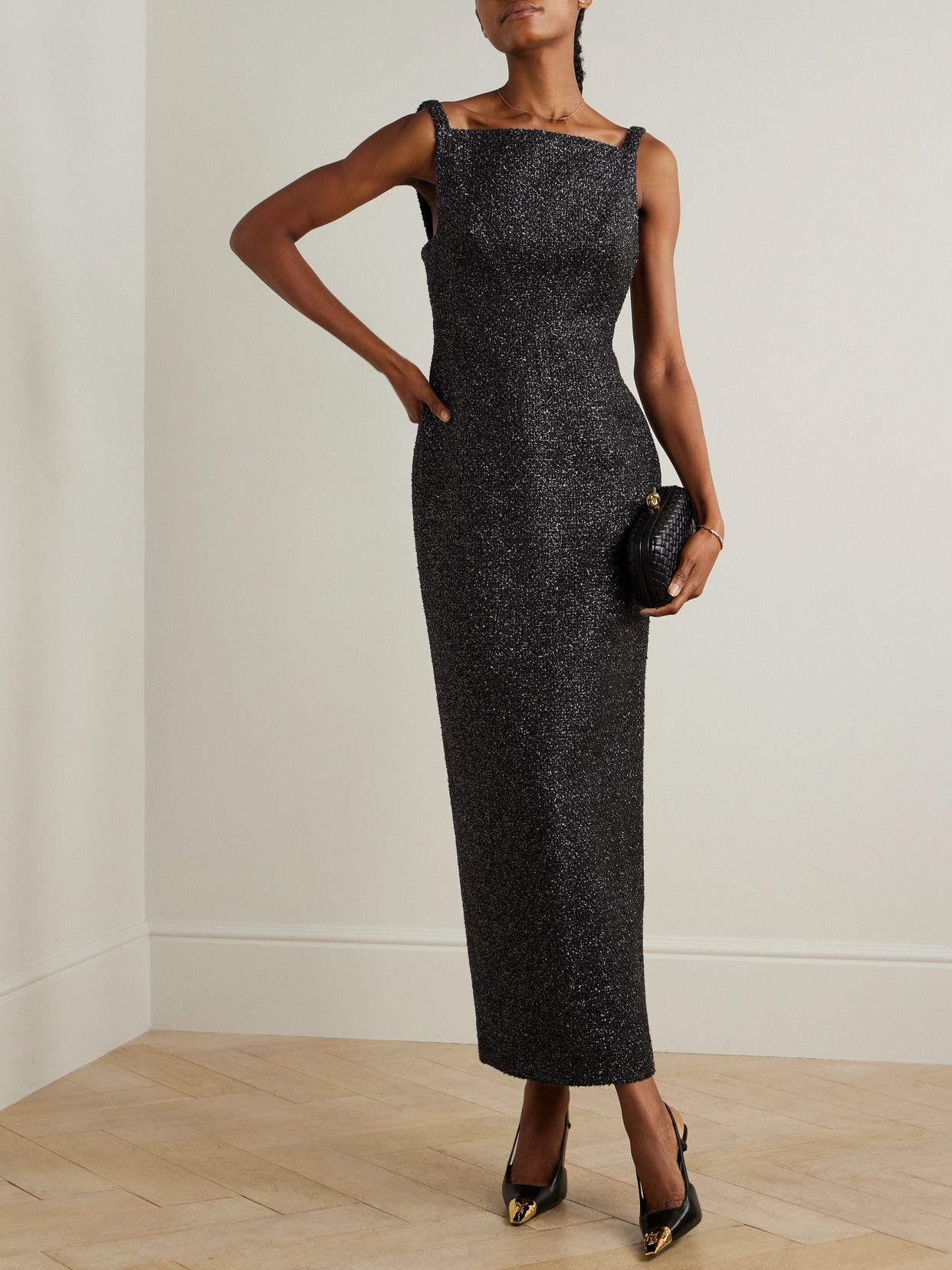 Emilia Wickstead Karolyn Open-back Metallic Tweed Maxi Dress In Black