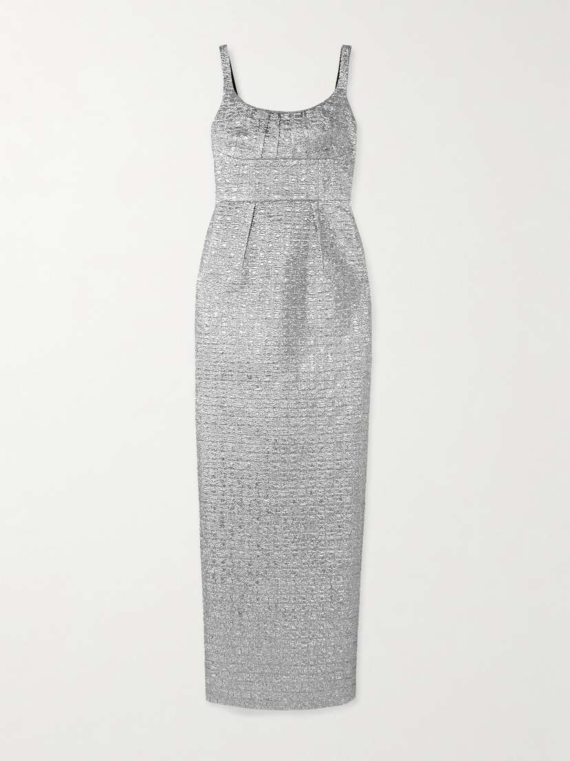 Emilia Wickstead Sharon Pintucked Metallic Seersucker Maxi Dress