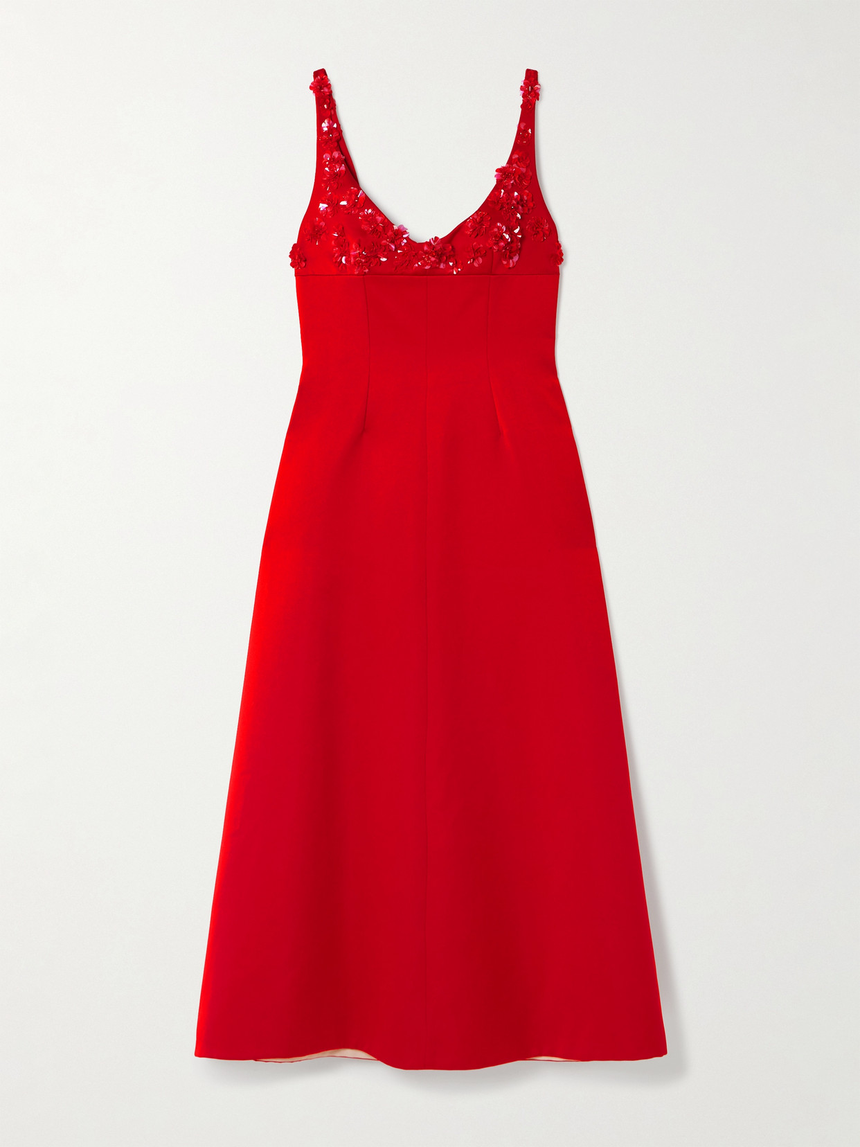 Emilia Wickstead Abella Embellished Yoke Double Satin Midi Dress In Red
