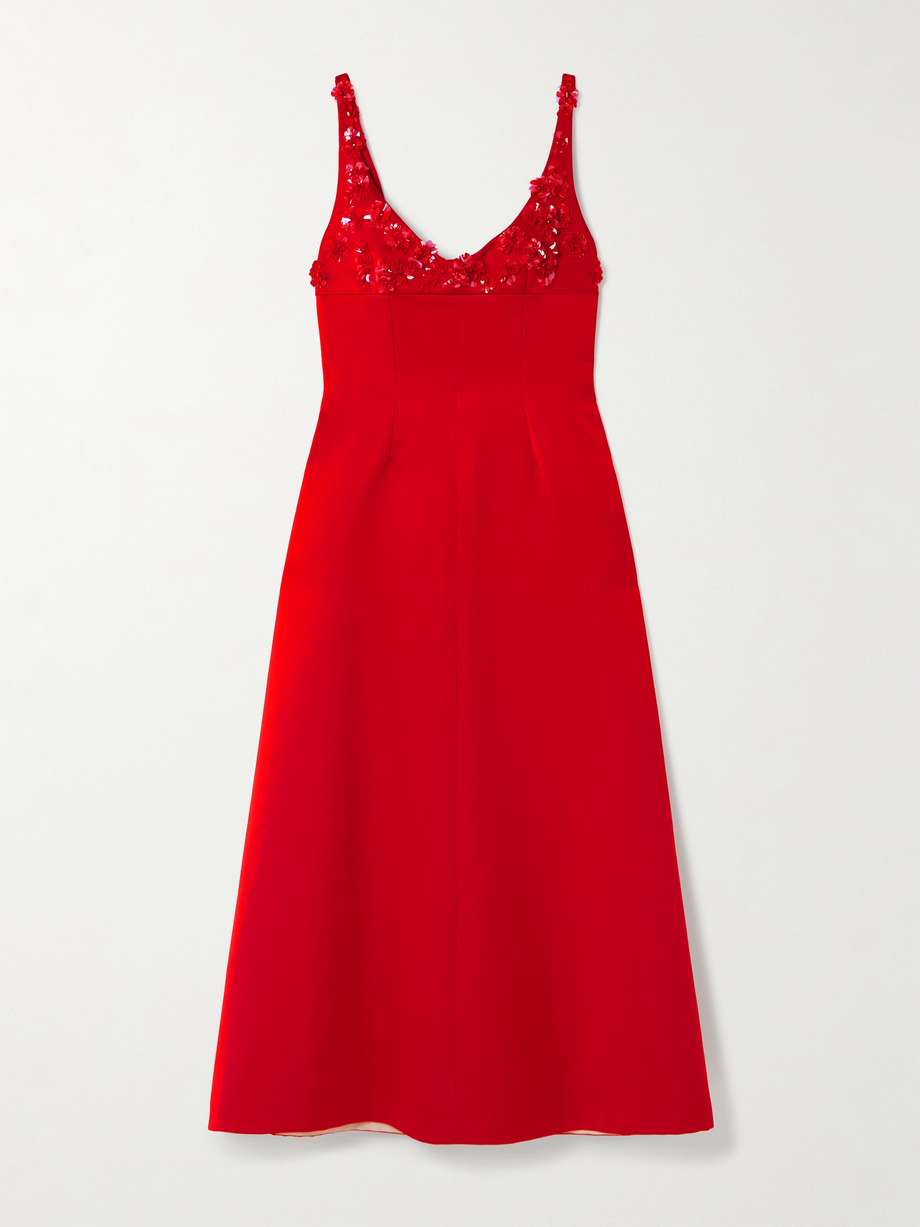 abella darted embellished satin midi dress