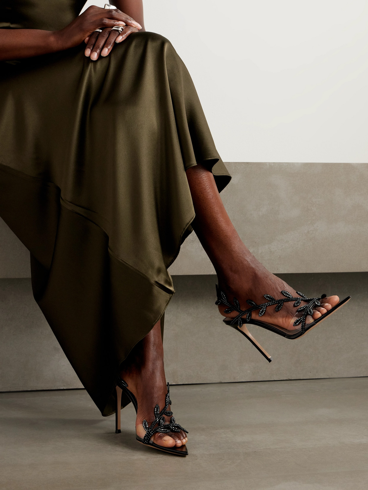 Gianvito Rossi Flavia Crystal-embellished Leather And Pvc Sandals In Black