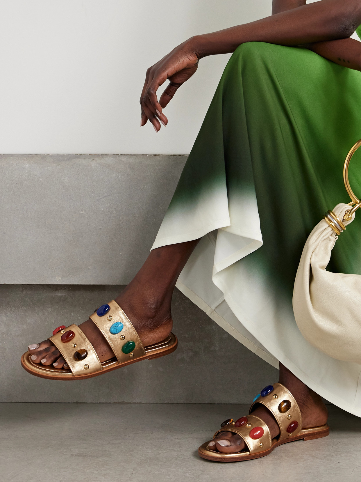 Gianvito Rossi Embellished Leather Mules In Gold