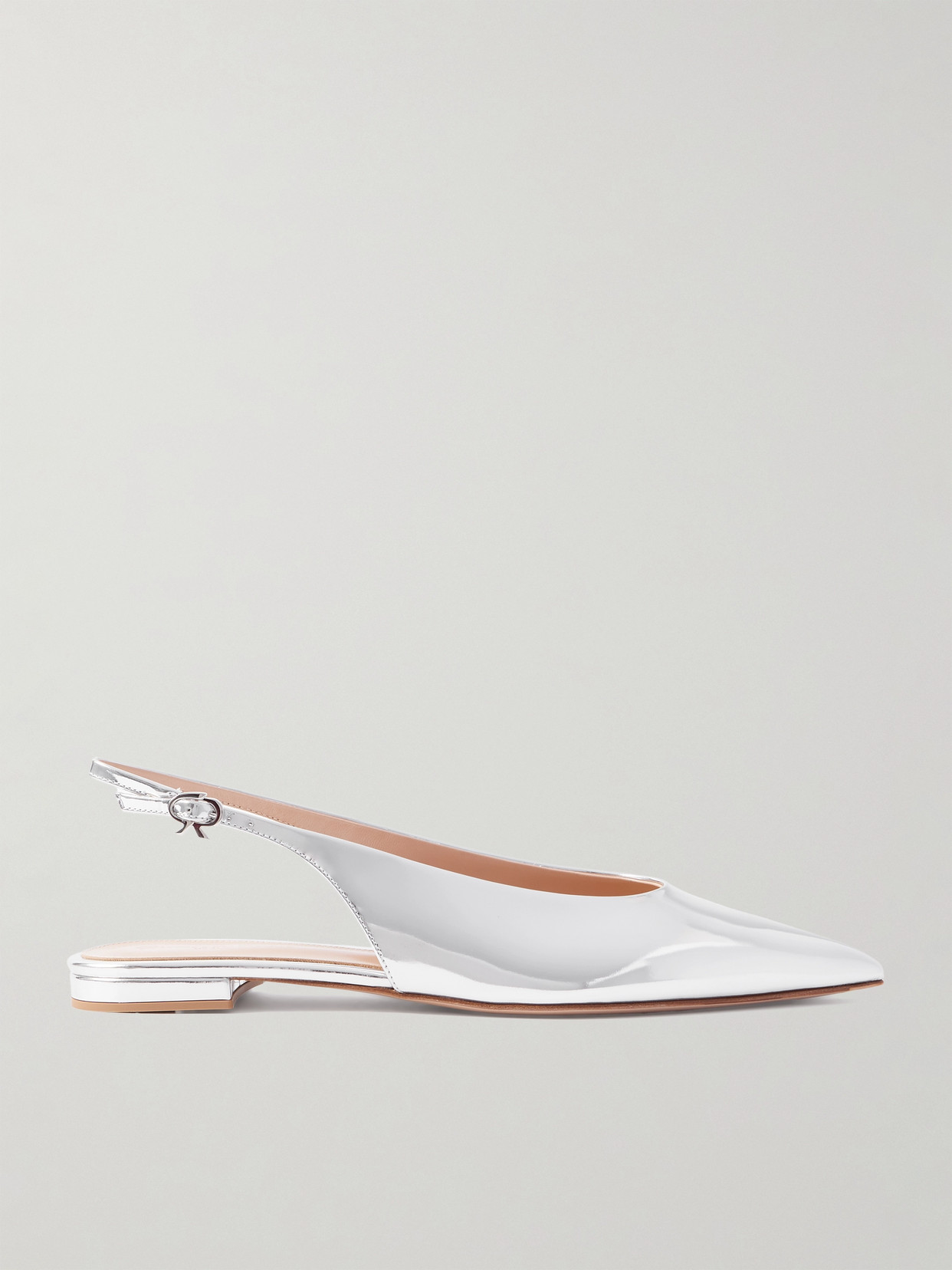 Gianvito Rossi Mirrored-leather Point-toe Slingback Flats In Silver