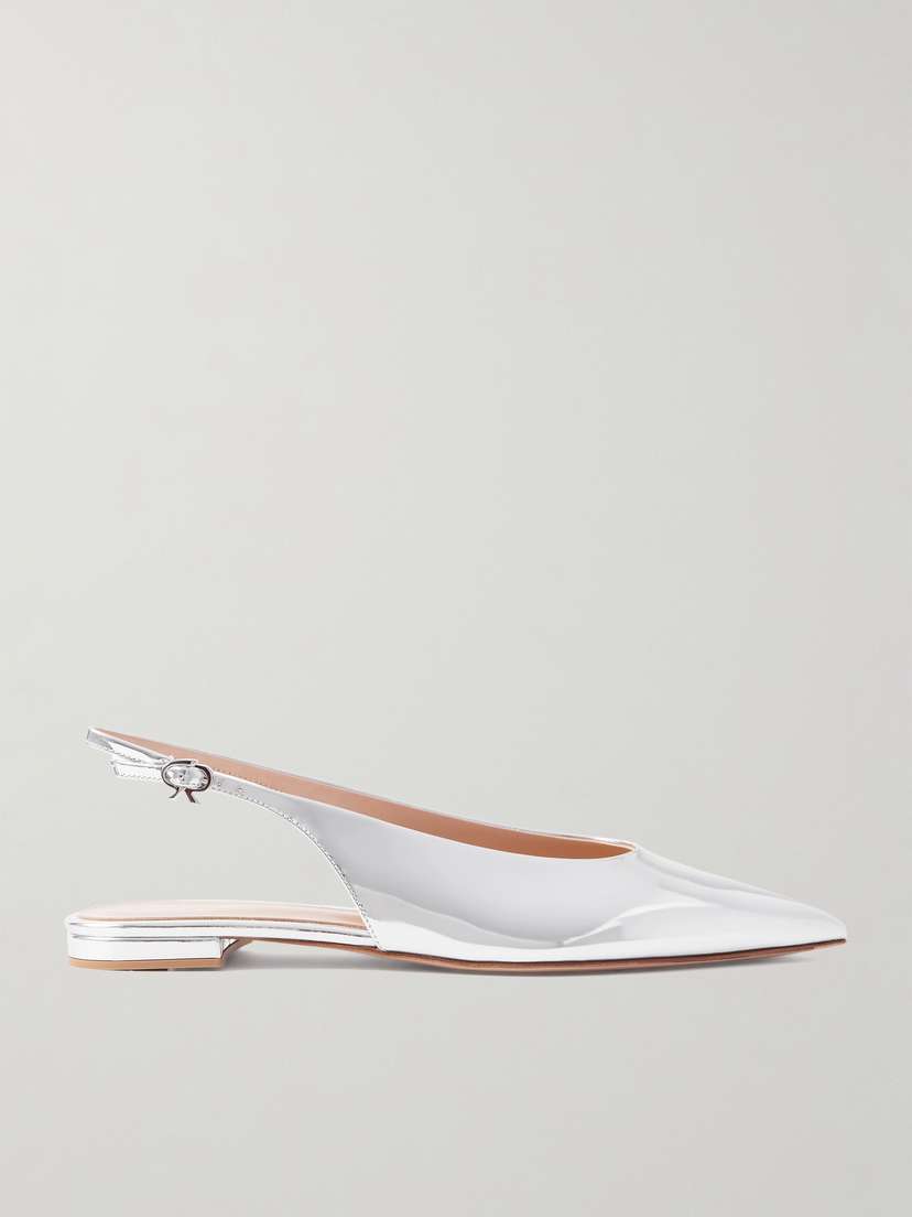 Gianvito Rossi Robbie Mirrored-leather Point-toe Slingback Flats