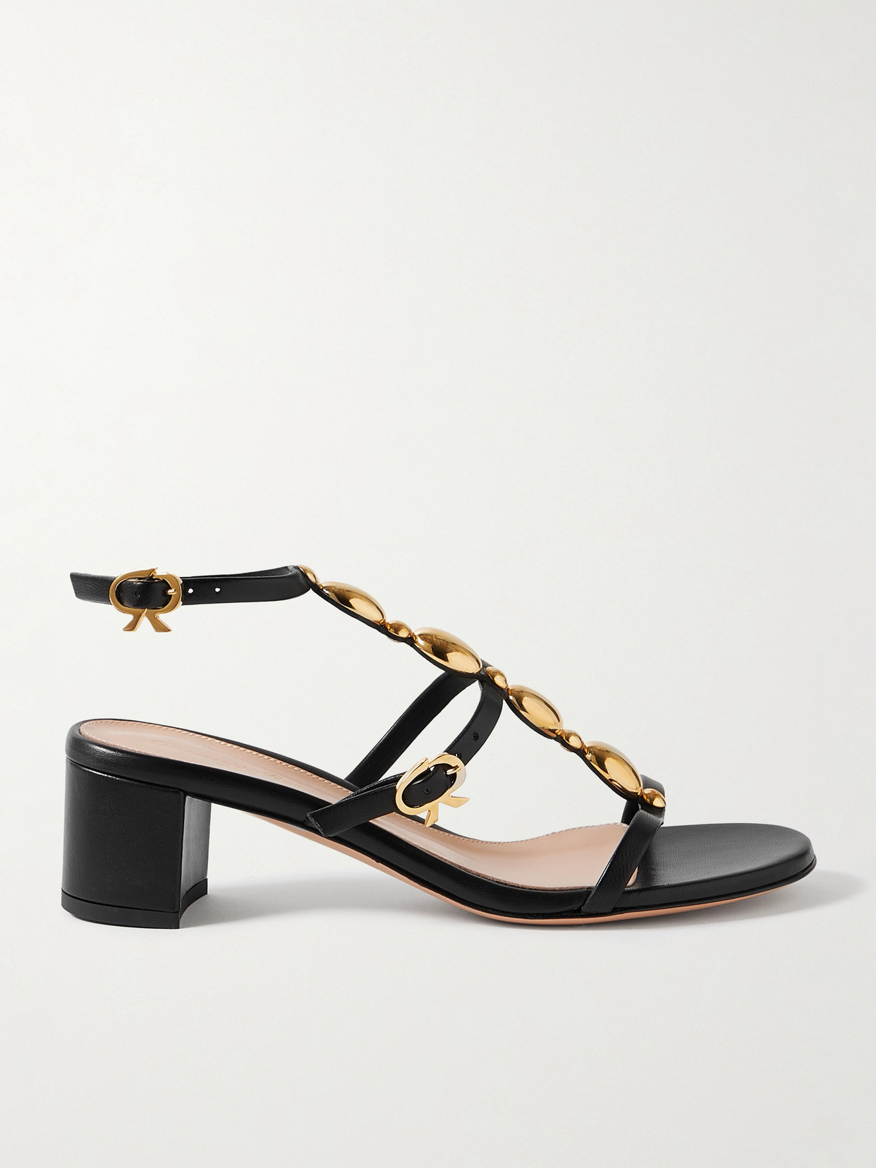 Gianvito Rossi Shanti Beaded T-strap Leather Sandals In Black