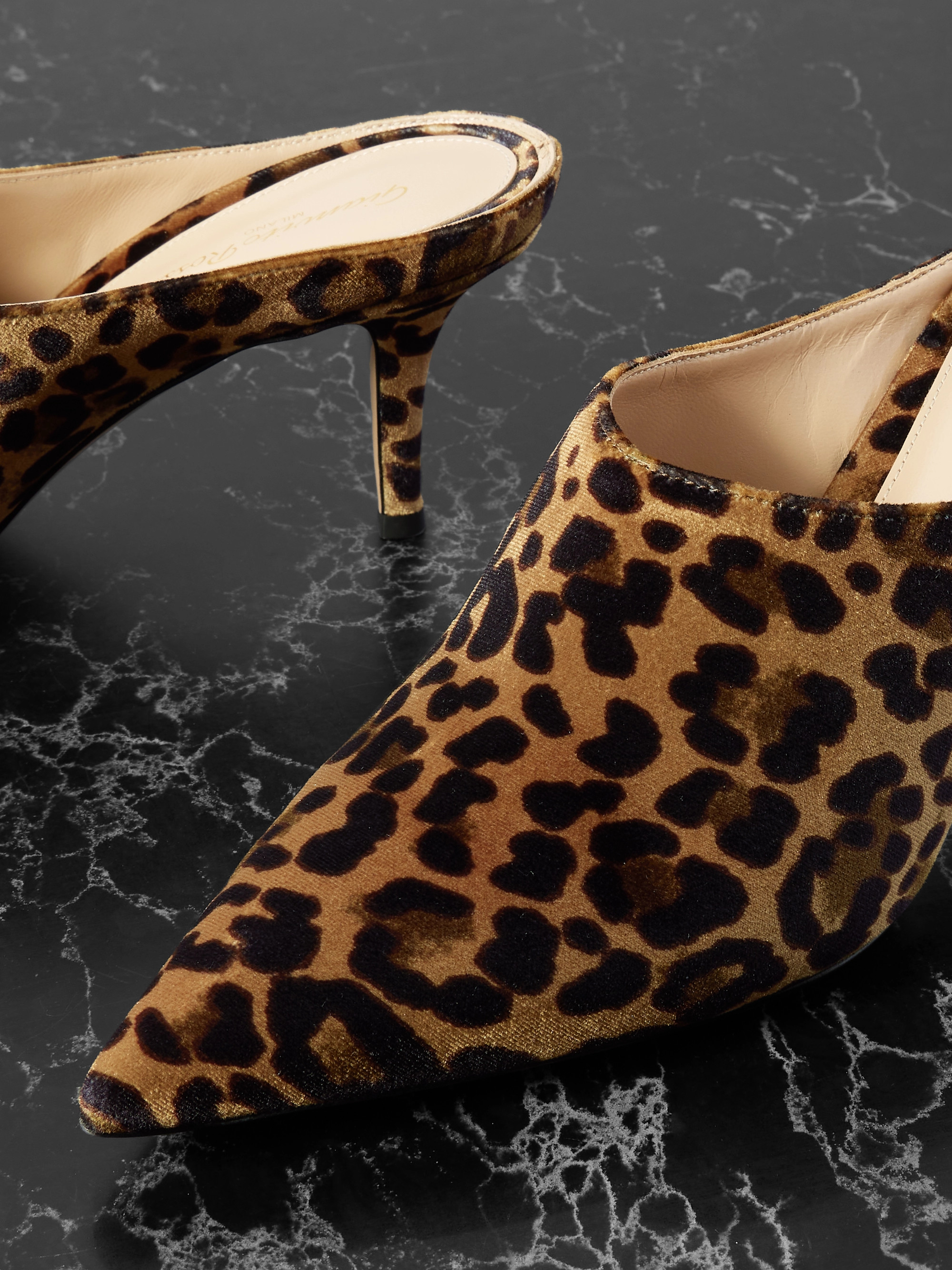 GIANVITO ROSSI 70 Leopard-print velvet point-toe mules