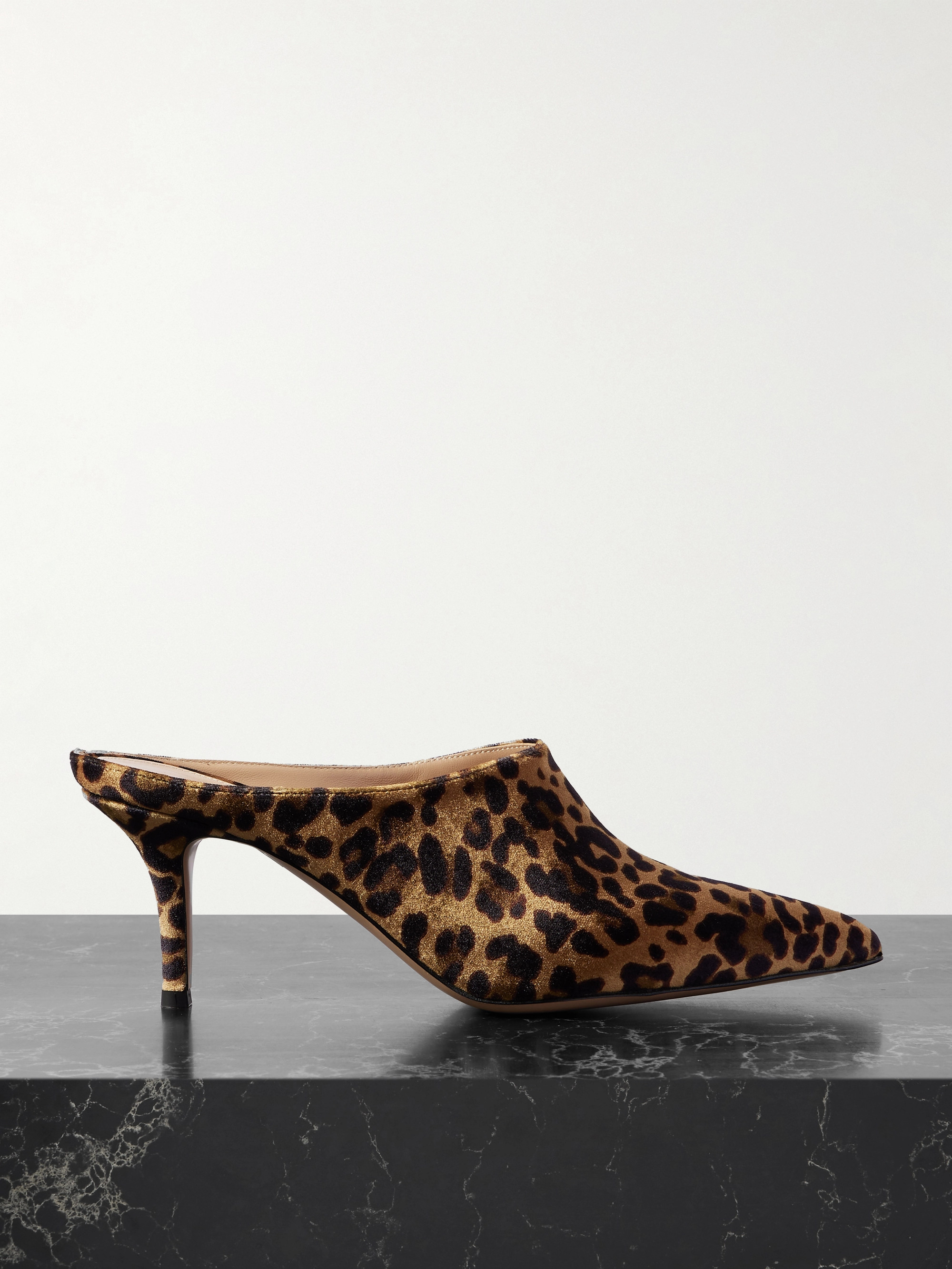 GIANVITO ROSSI 70 Leopard-print velvet point-toe mules