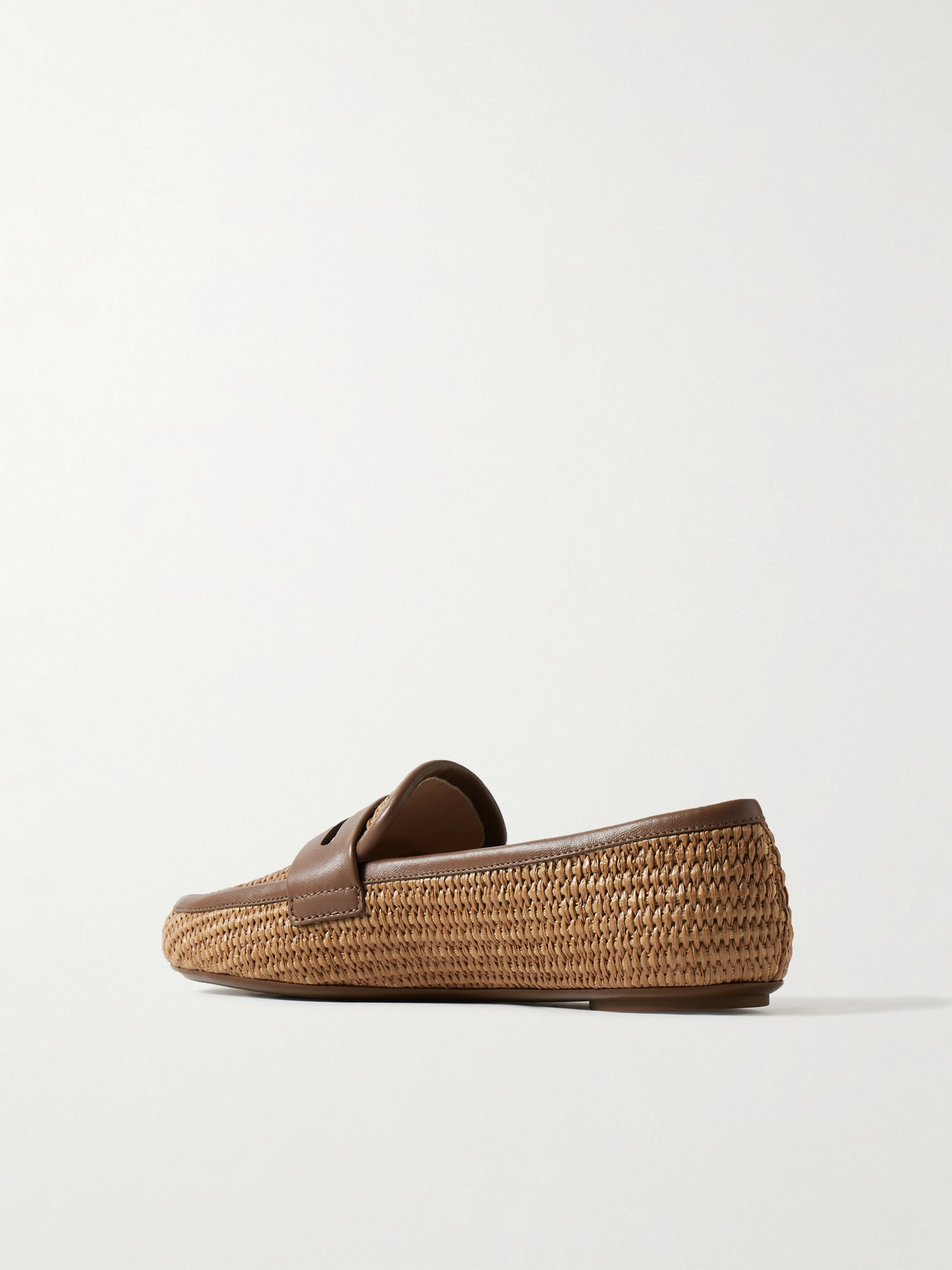 Gianvito Rossi Marbella Leather-trimmed Raffia Loafers In Brown Textile