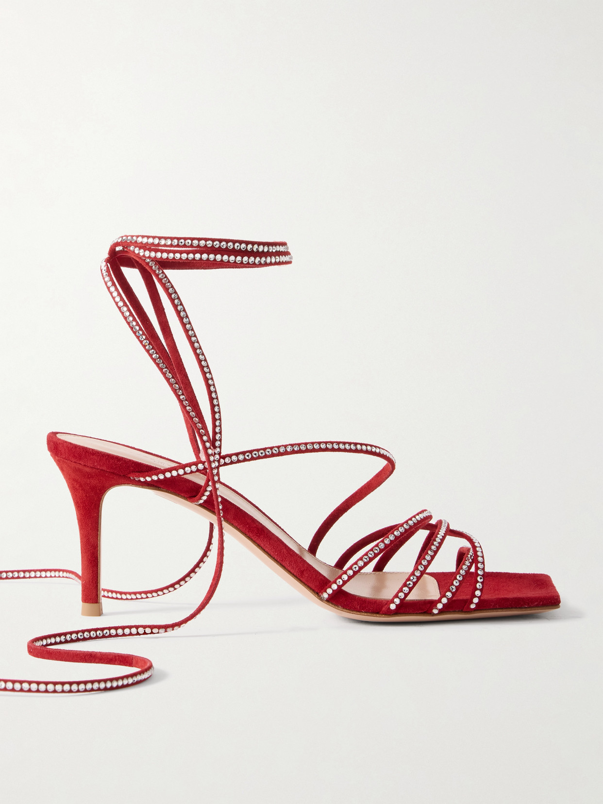 Gianvito Rossi 70 Crystal-embellished Suede Sandals In Red