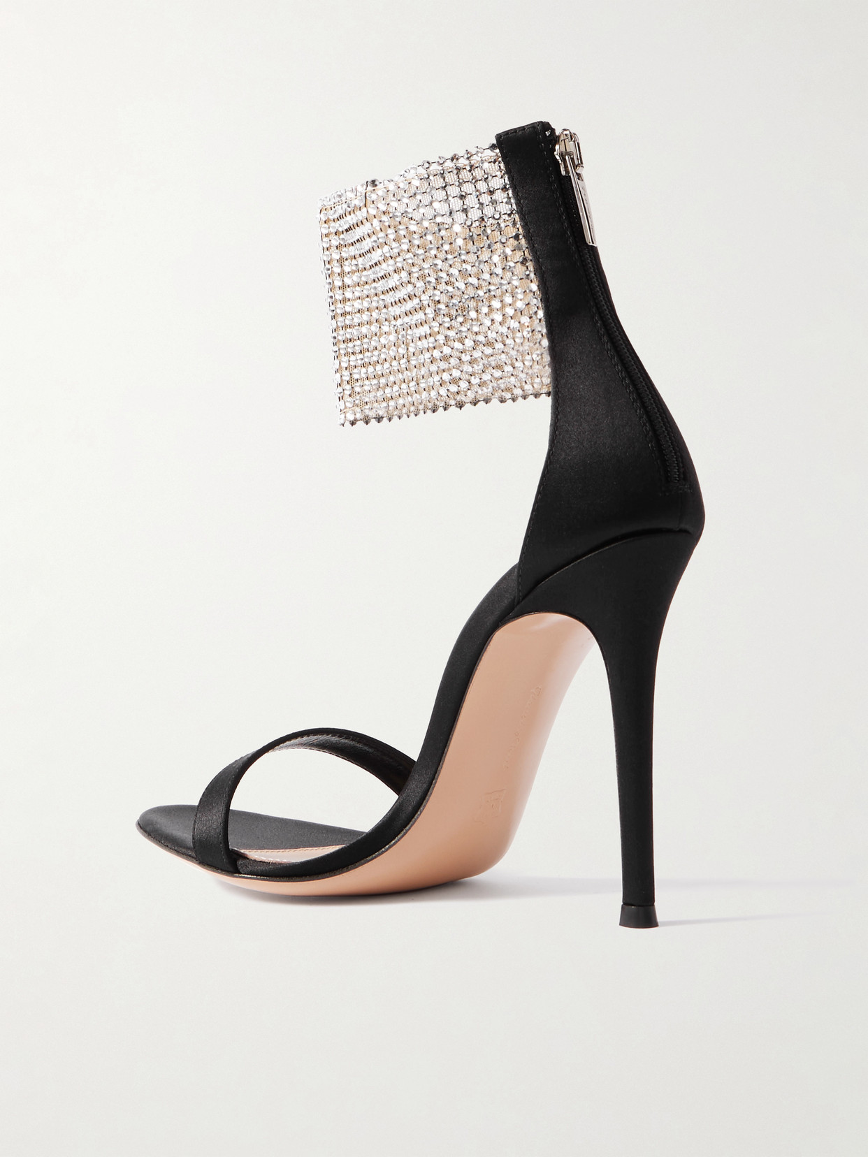 Gianvito Rossi Crystal-embellished Satin Sandals In Black