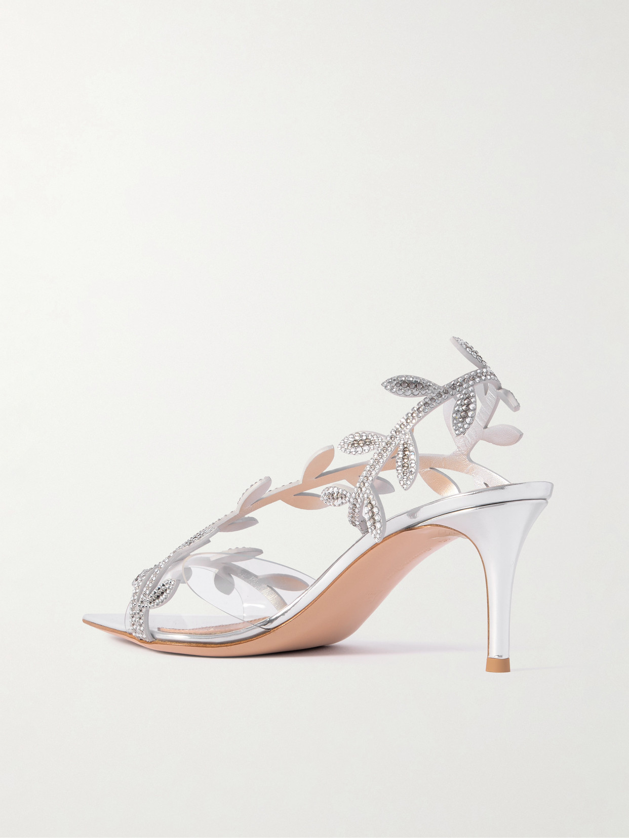 Gianvito Rossi Flavia 70 Crystal-embellished Metallic Leather And Pvc Slingback Sandals In Silver