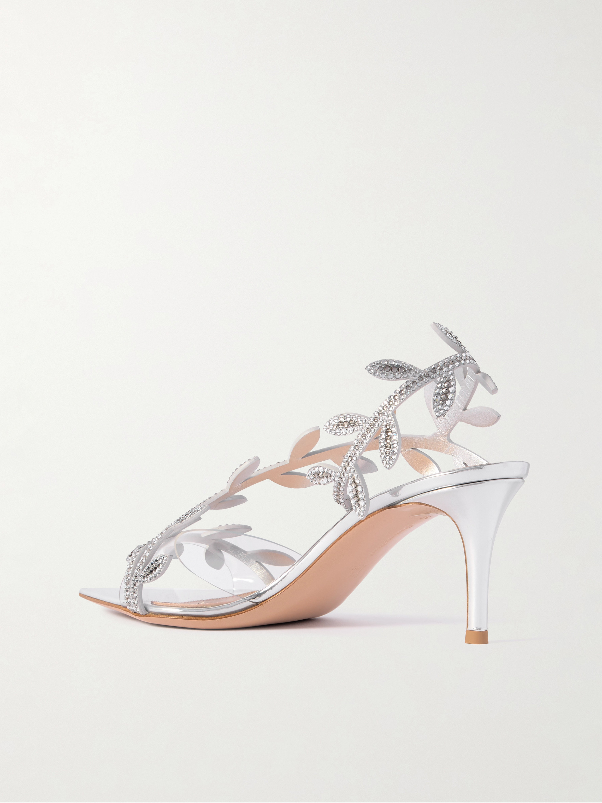 GIANVITO ROSSI Flavia 70 crystal-embellished metallic leather and PVC slingback sandals thumbnail