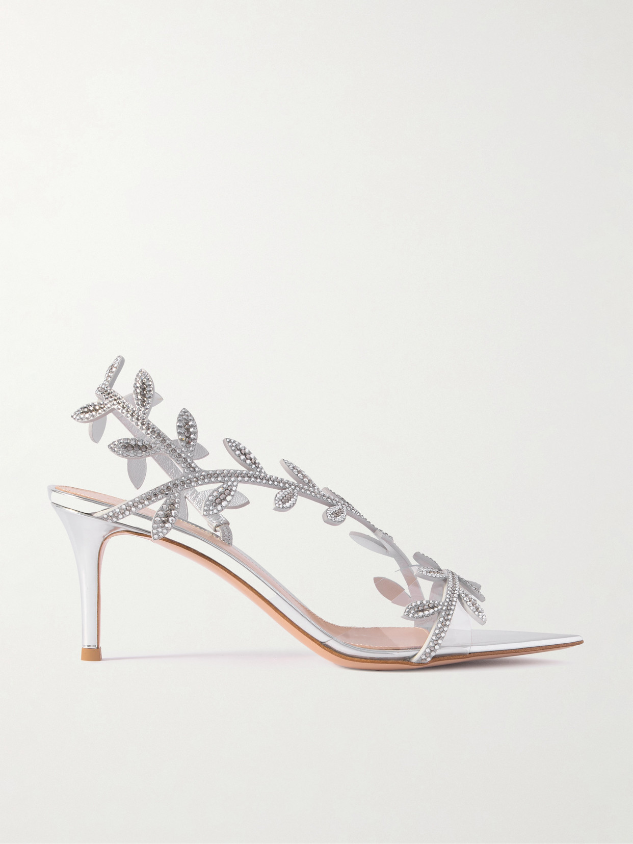 Gianvito Rossi 70 Crystal-embellished Metallic Leather And Pvc Slingback Sandals In Silver