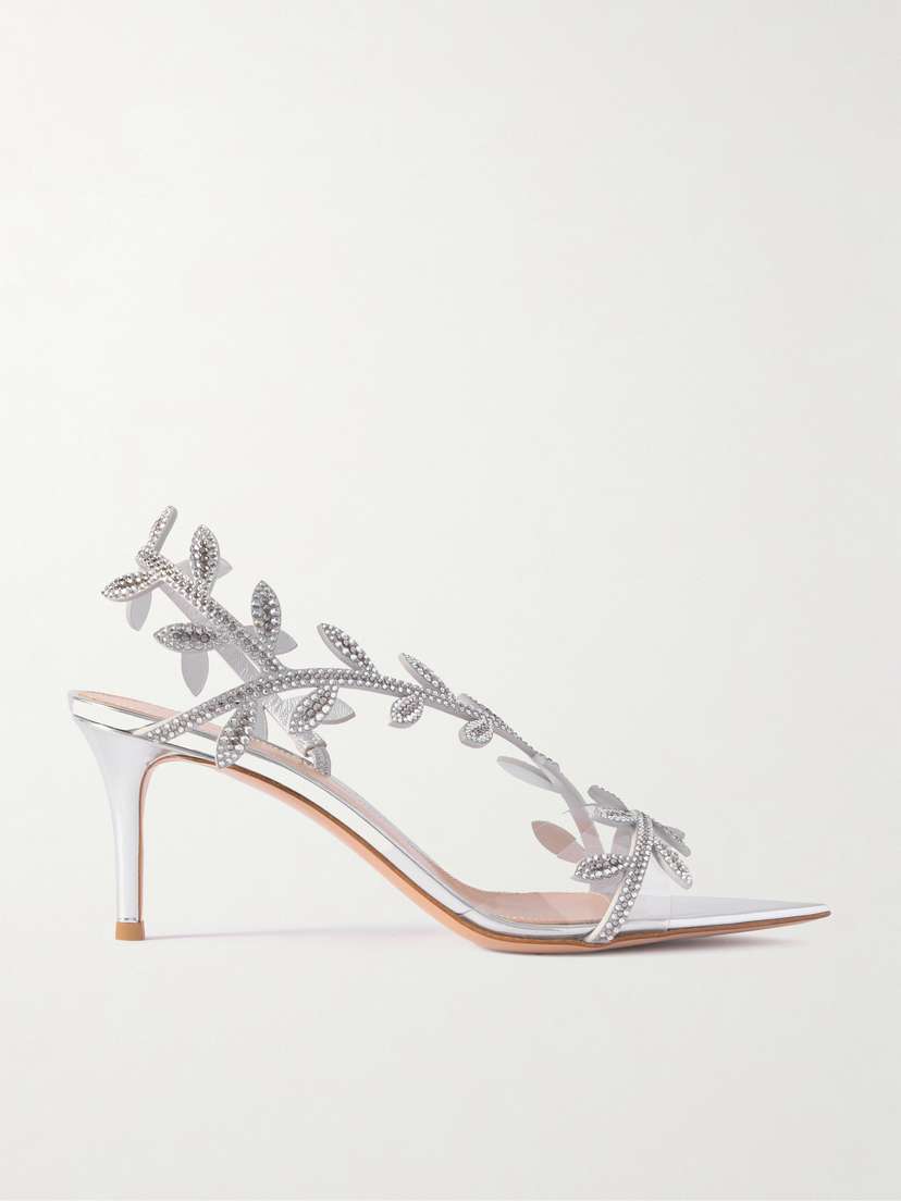 Gianvito Rossi Flavia 70 Crystal-embellished Metallic Leather And Pvc Slingback Sandals