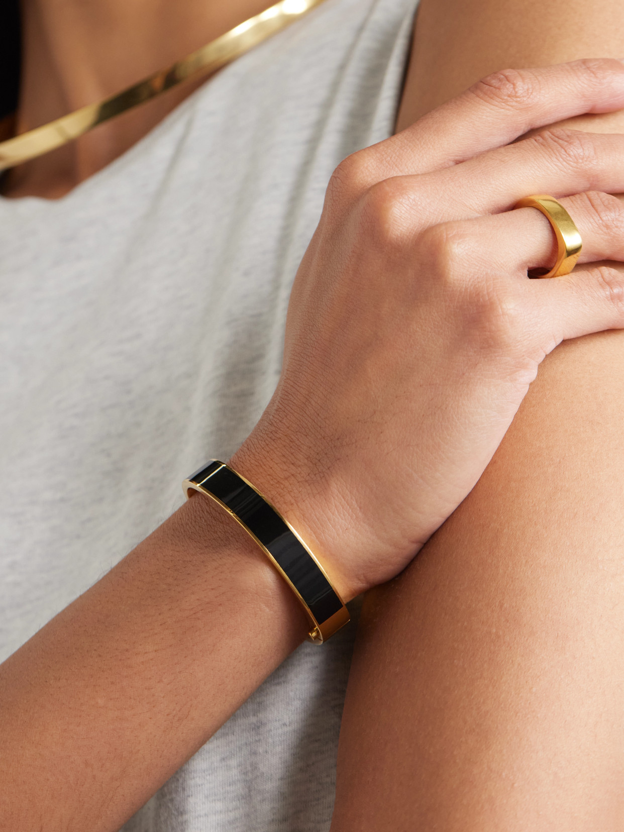 Totême Signature Gold-tone And Enamel Bracelet In Black
