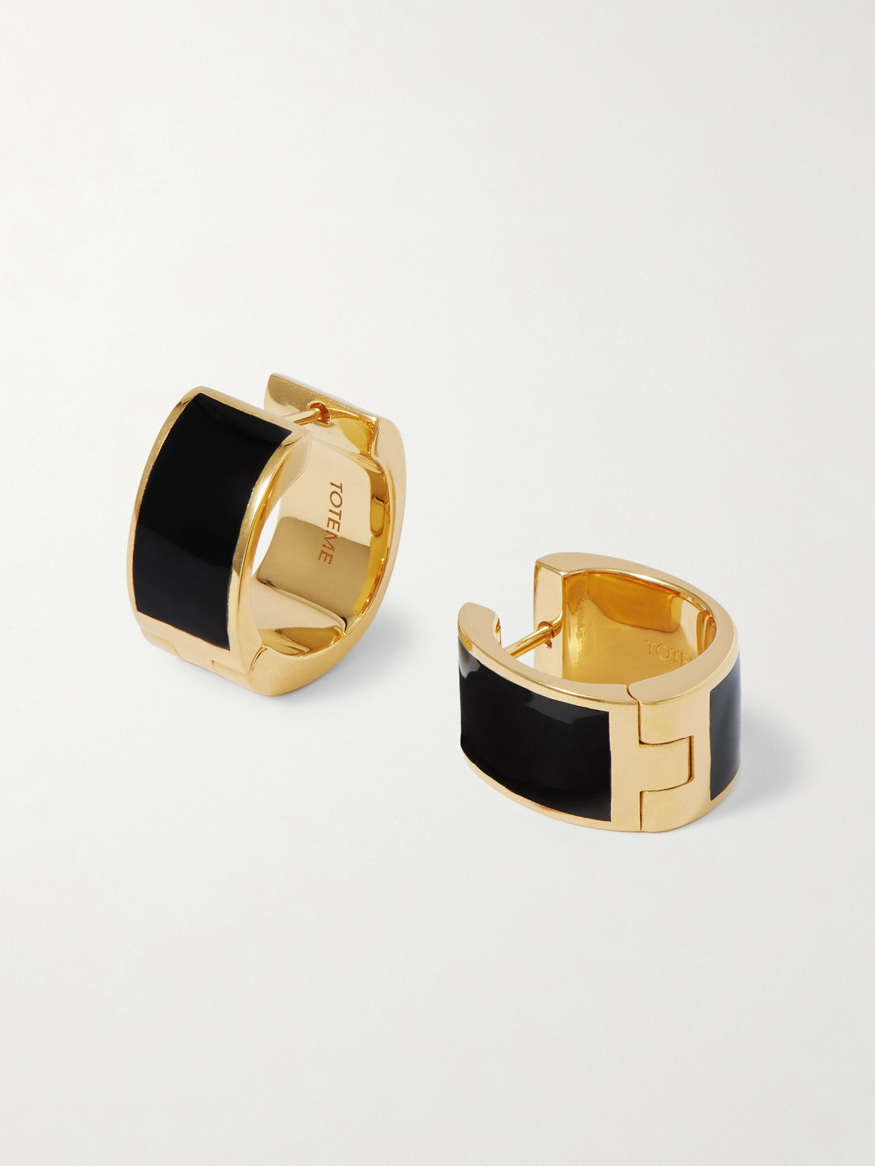 Totême Gold-tone And Enamel Hoop Earrings In Black