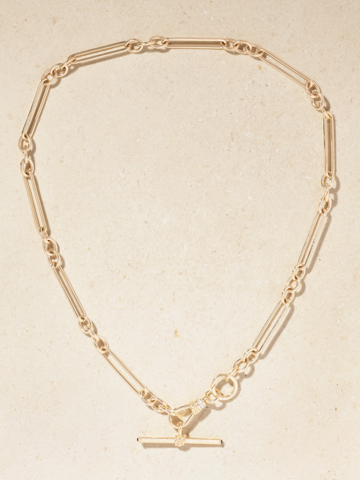 Lucy Delius Trombone Albert Clip T-bar 14-karat Gold, Sapphire And Diamond Necklace