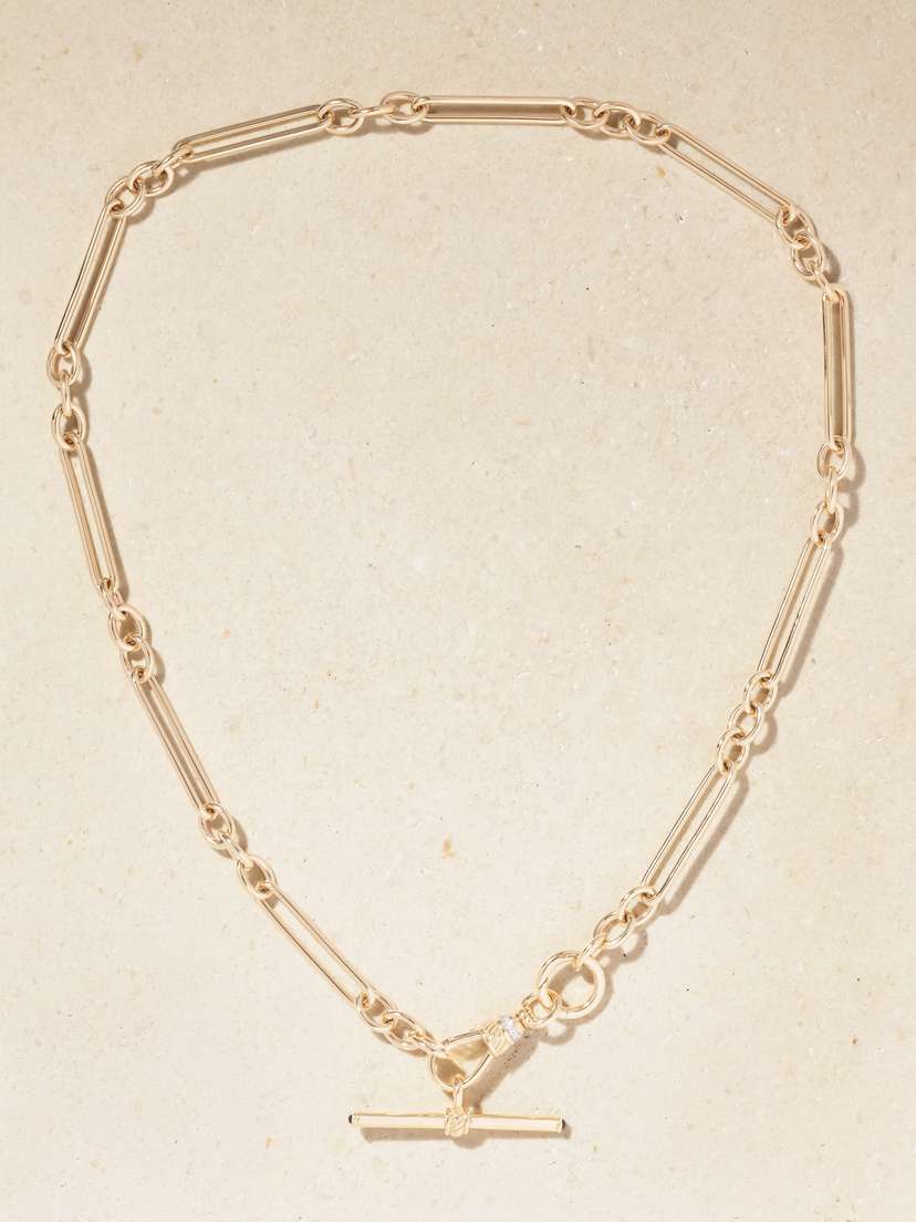 Lucy Delius Trombone Albert Clip T-bar 14-karat Gold, Sapphire And Diamond Necklace