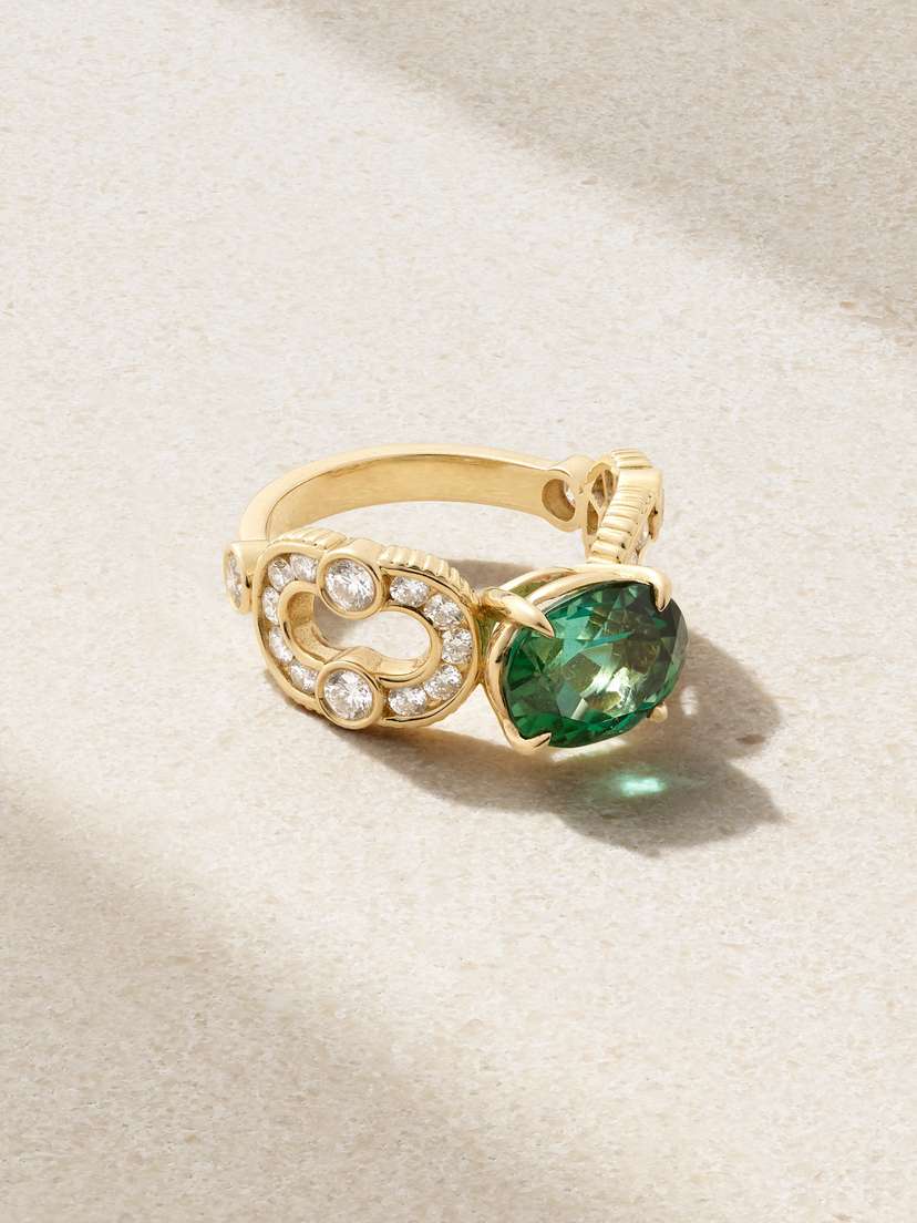 Viltier Magnetic Enchainé 18-karat Gold, Tourmaline And Diamond Ring