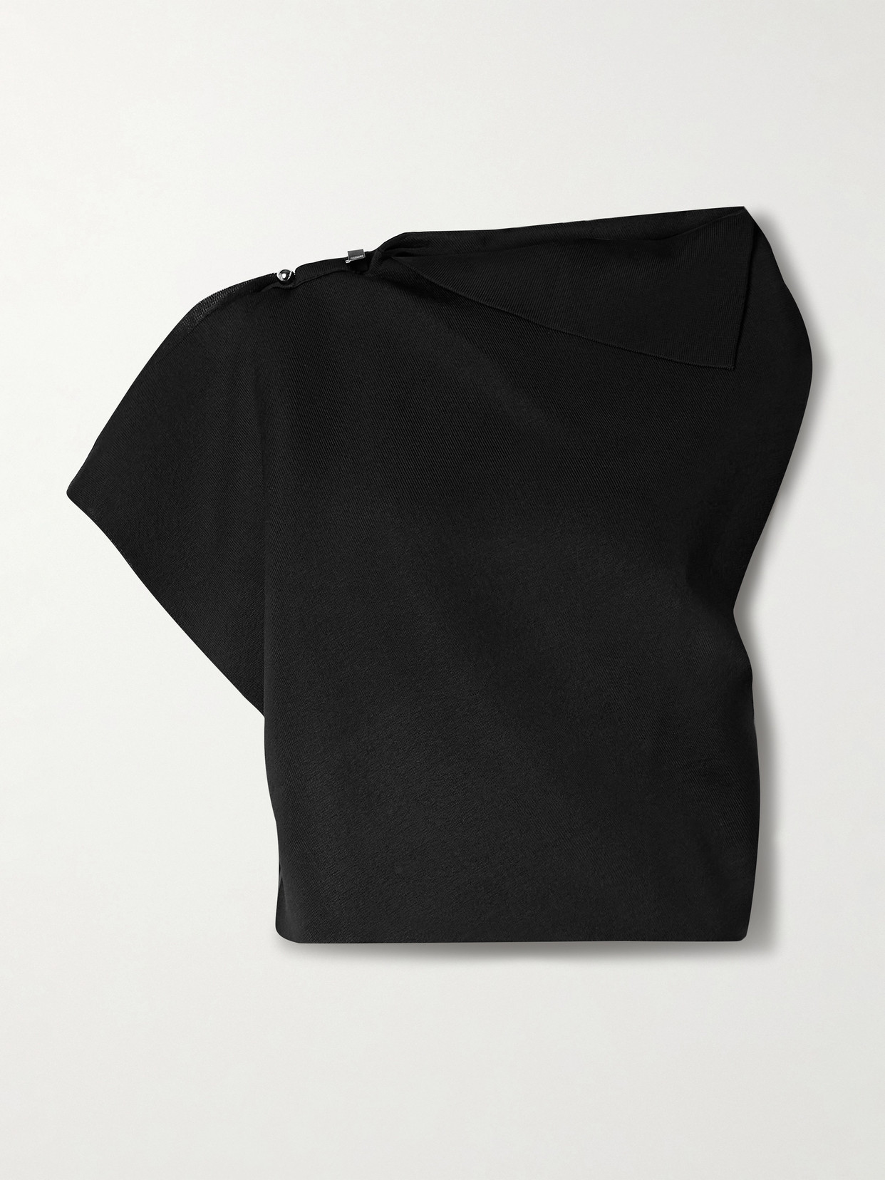 Jacquemus Trapèze Asymmetric Draped Embellished Knitted Top In Black