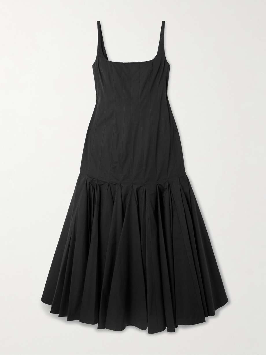 agave pleated paneled cotton-poplin midi dress