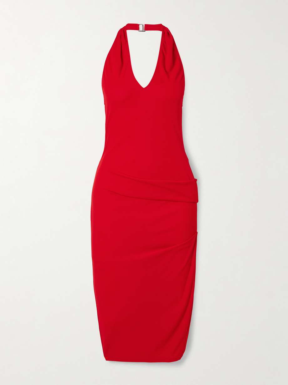 pasadena gathered crepe halterneck midi dress
