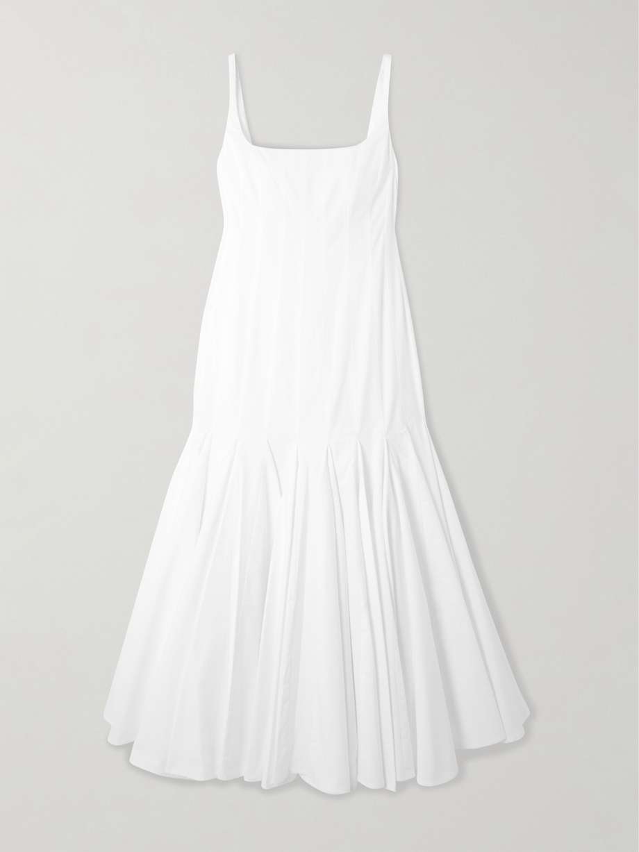 agave pleated paneled cotton-poplin midi dress