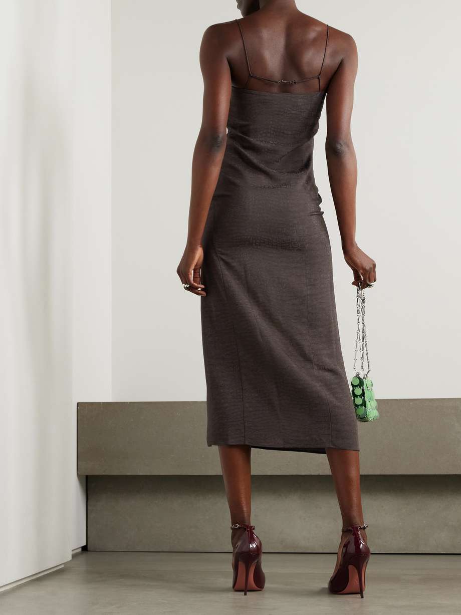 notte embellished croc-effect crepe midi dress