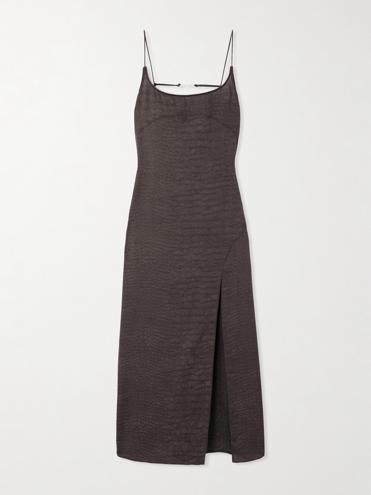 Jacquemus La Robe Notte Embellished Croc-effect Crepe Midi Dress In Brown