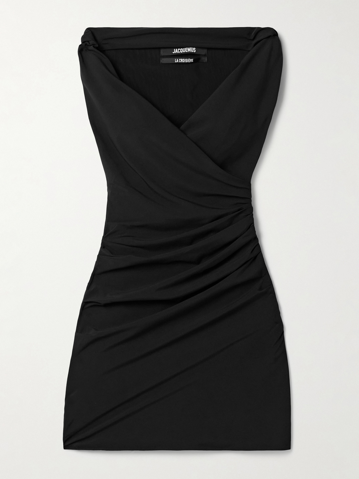 Jacquemus Rita Draped Gathered Crepe De Chine Mini Dress In Black