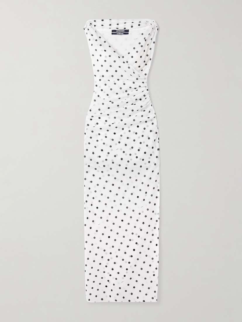 Jacquemus Rita Draped Gathered Polka-dot Crepe De Chine Maxi Dress