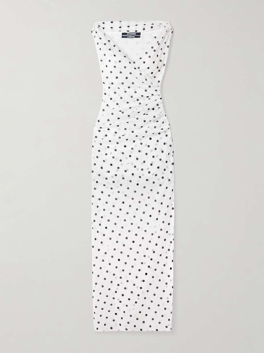 rita draped gathered polka-dot crepe de chine maxi dress