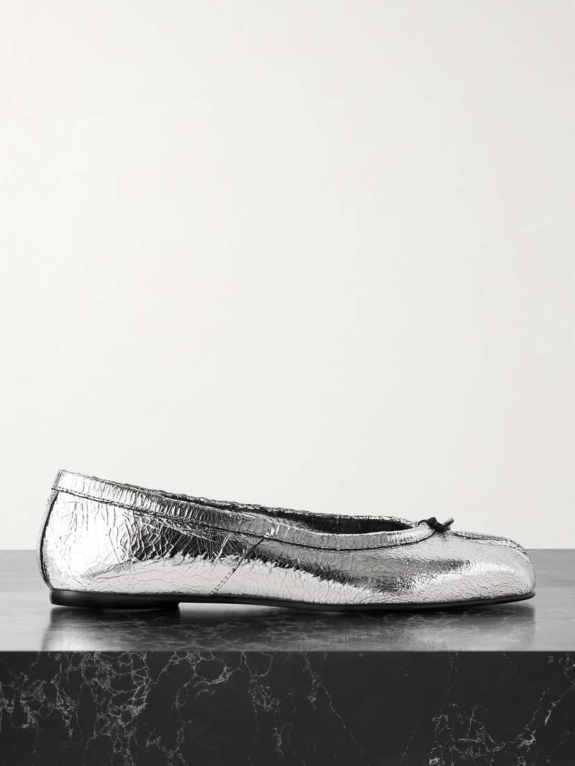 Maison Margiela Tabi Metallic Cracked-leather Ballet Flats