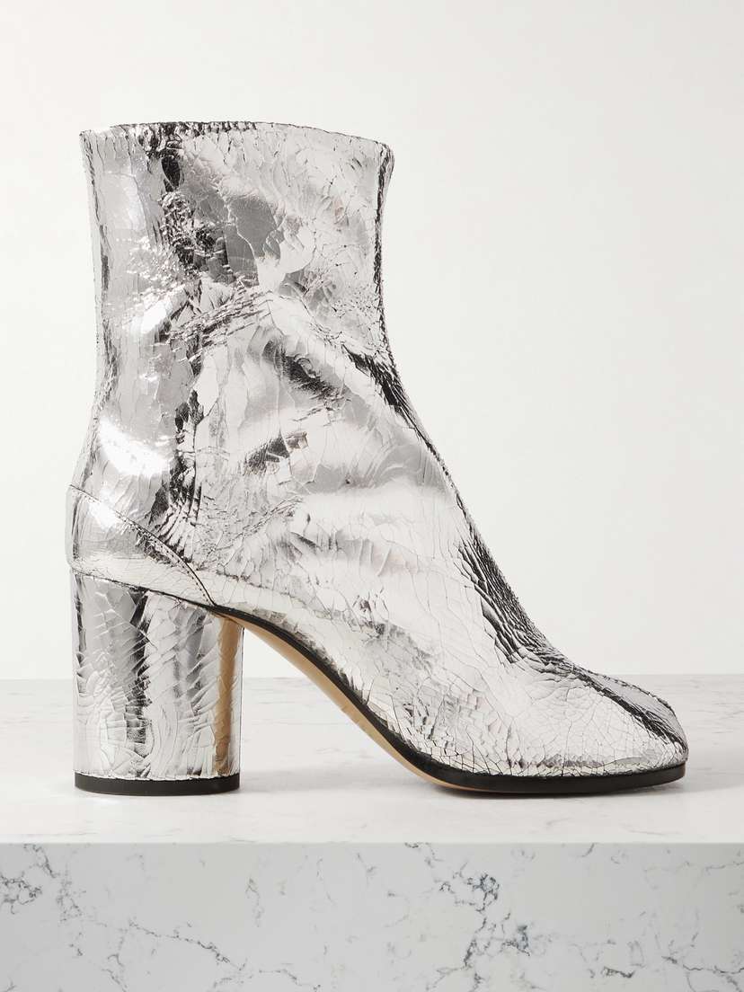 Maison Margiela Tabi Split-toe Crinkled Metallic Patent-leather Ankle Boots