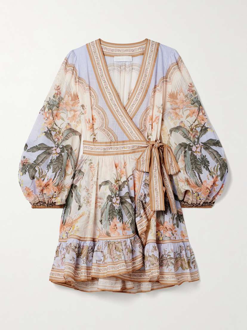 Zimmermann Wylie Printed Cotton-voile Mini Wrap Dress