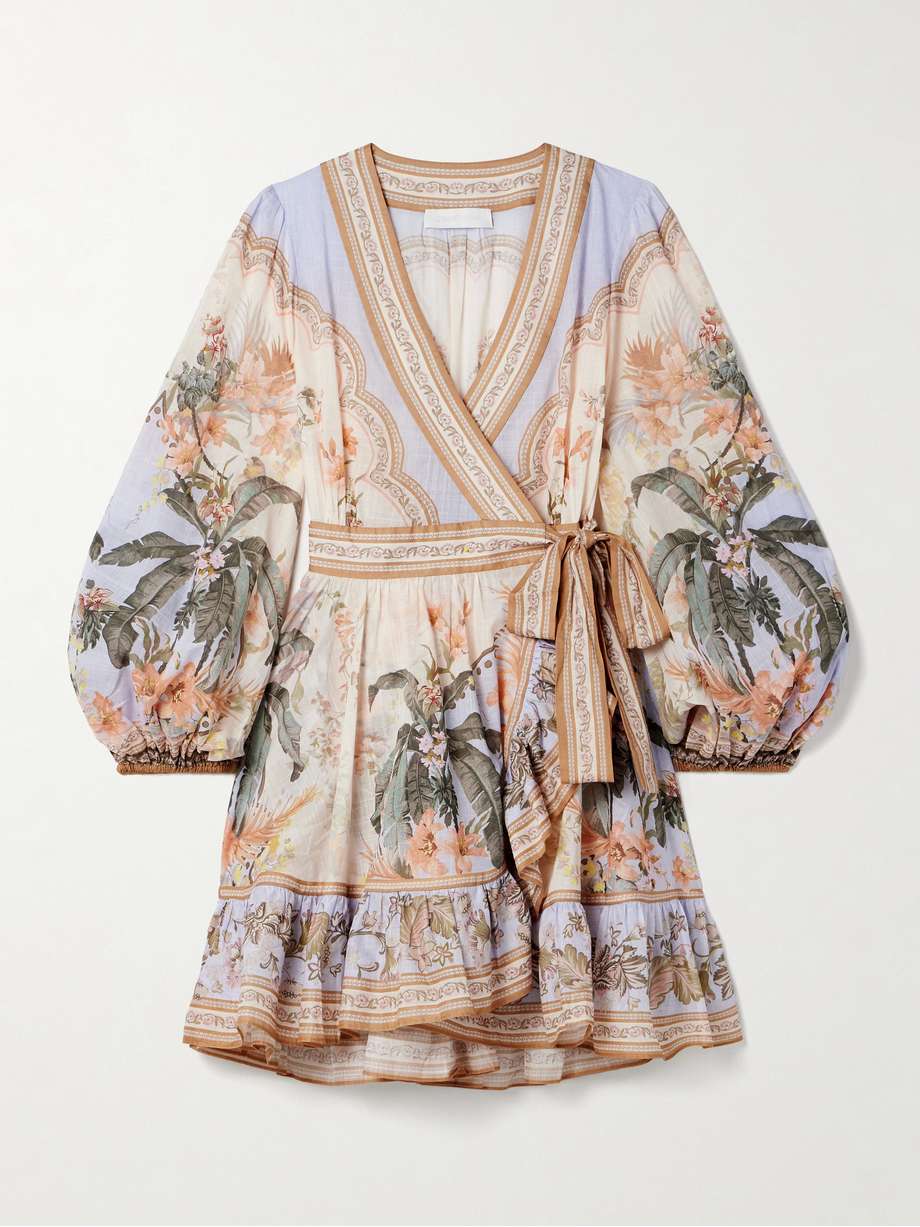 wylie printed cotton-voile mini wrap dress