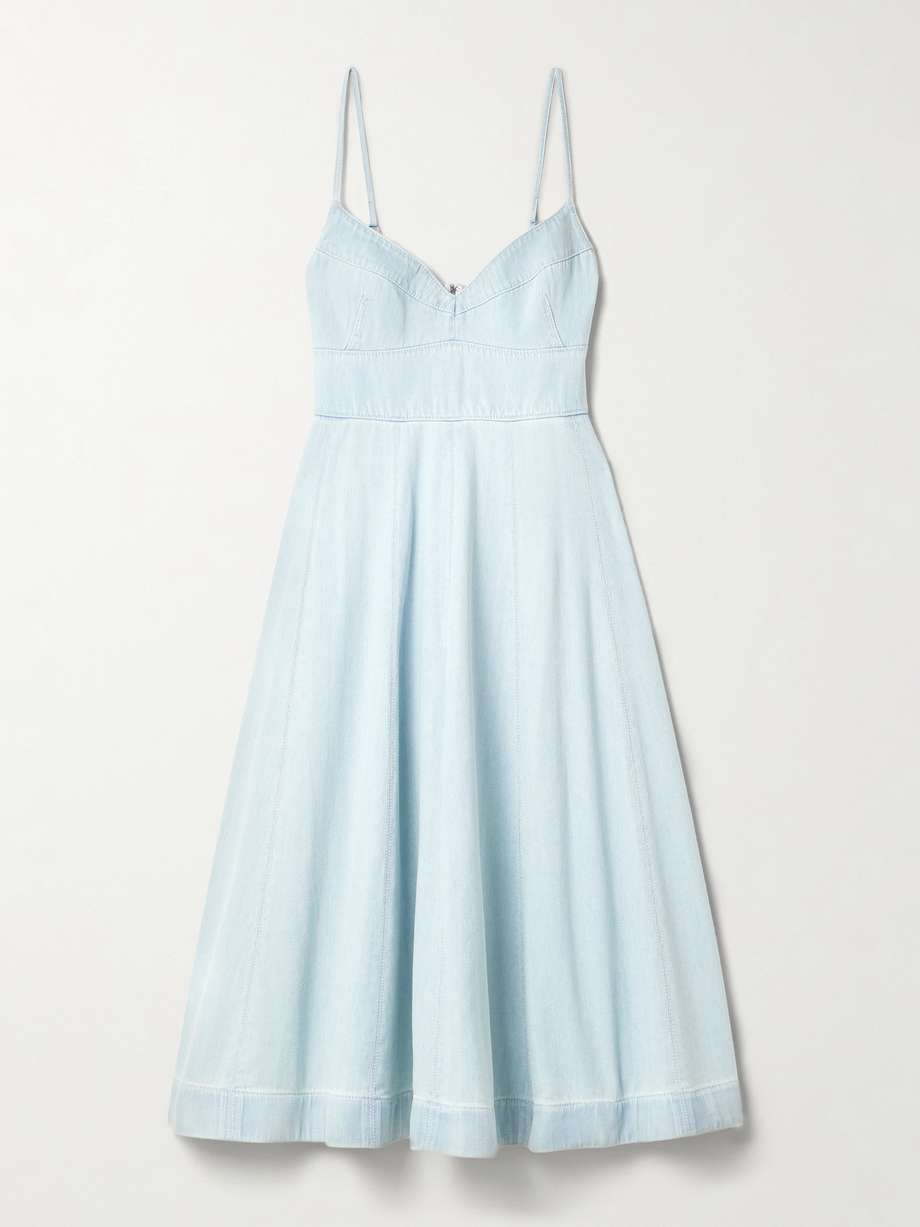 acacia paneled denim midi dress