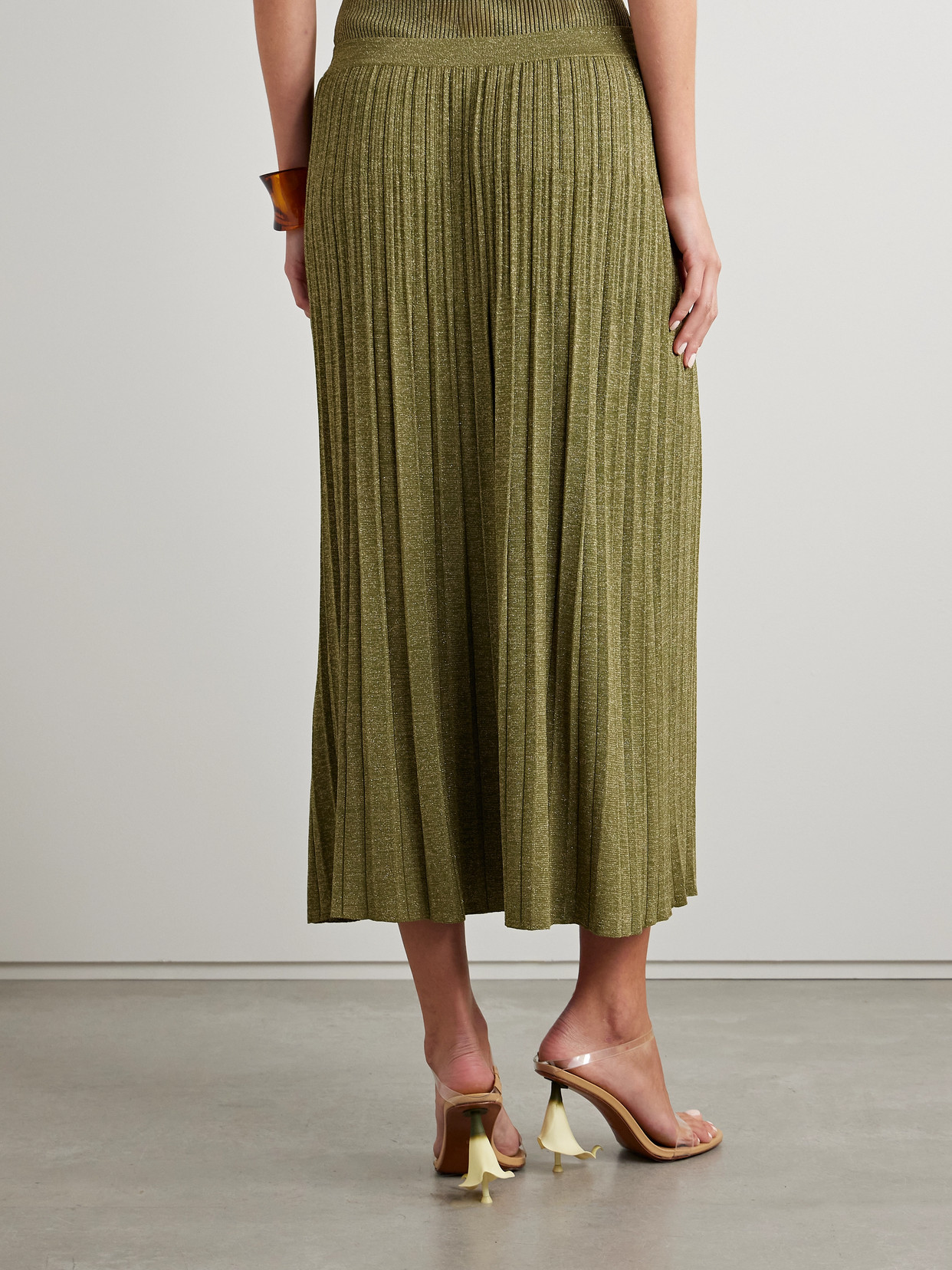 Zimmermann Wylie Metallic Ribbed-knit Midi Skirt In Green