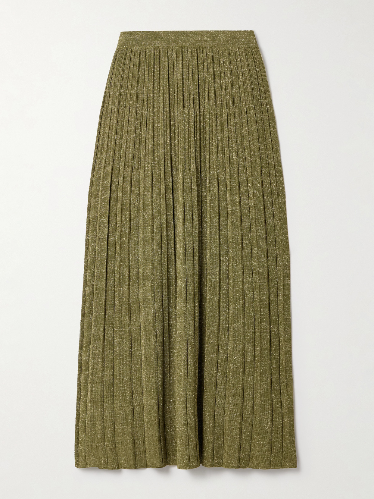 Zimmermann Wylie Metallic Ribbed-knit Midi Skirt In Green