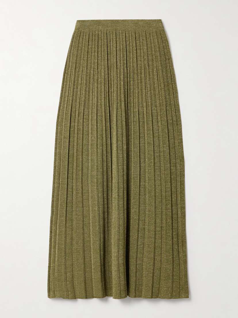 Zimmermann Wylie Metallic Ribbed-knit Midi Skirt
