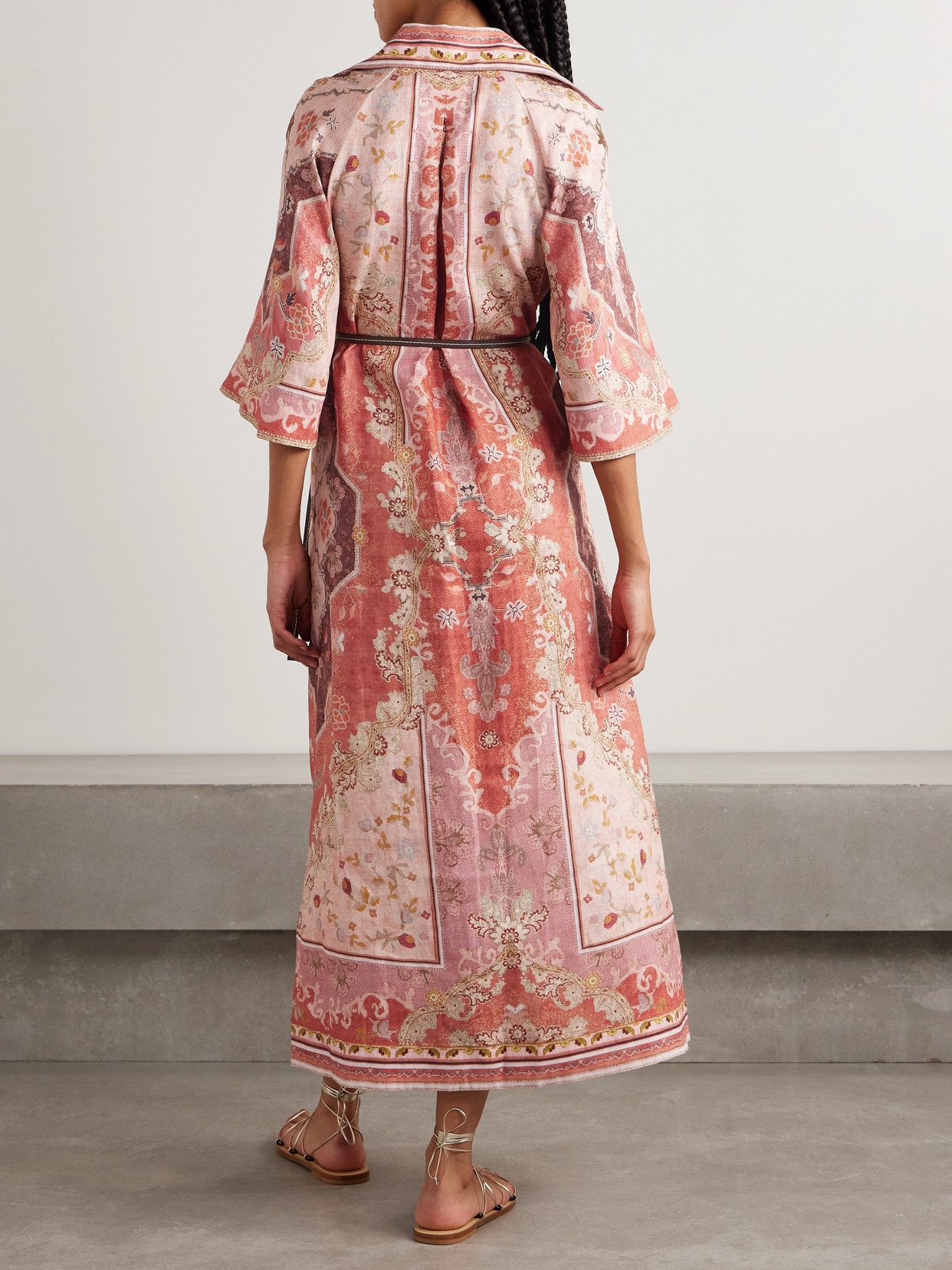 ZIMMERMANN WYLIE BELTED PRINTED LINEN MIDI DRESS