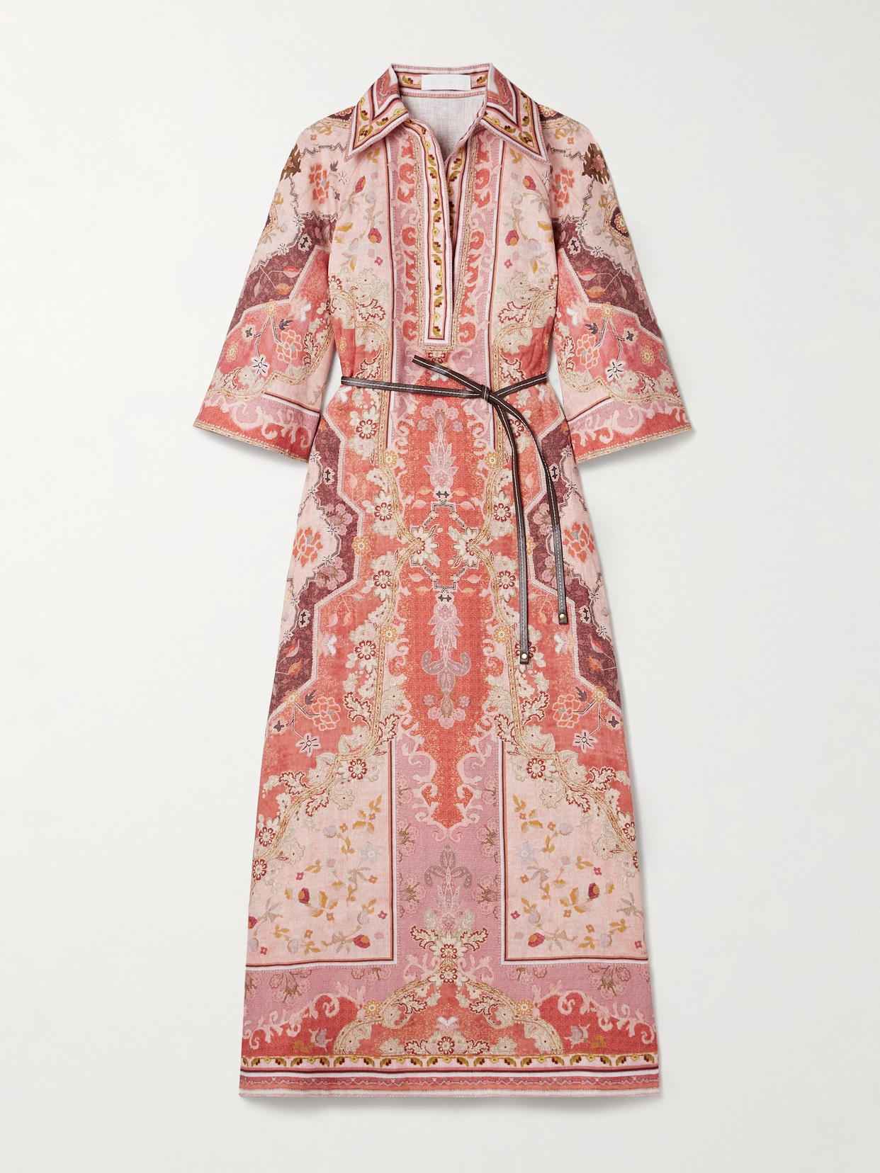 ZIMMERMANN WYLIE BELTED PRINTED LINEN MIDI DRESS
