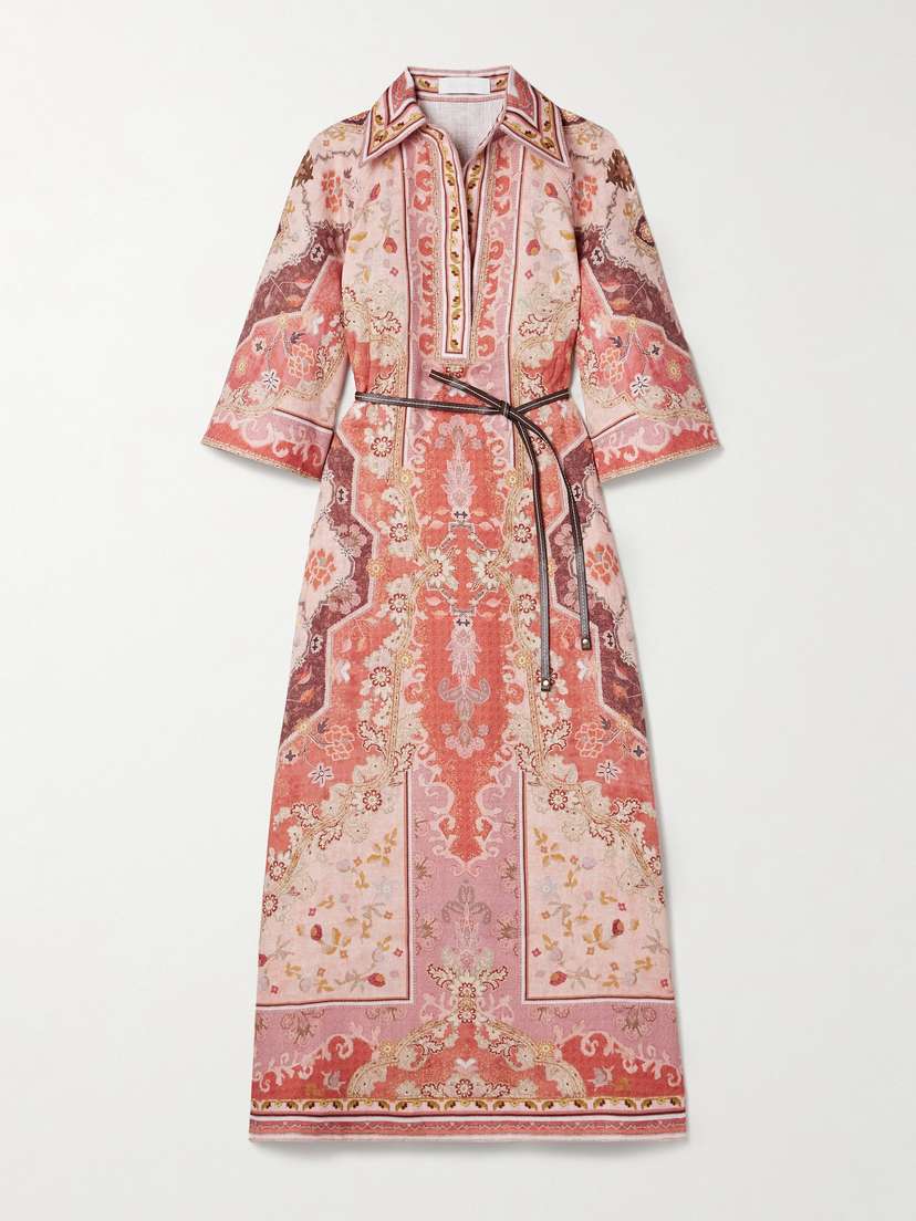 Zimmermann Wylie Belted Printed Linen Midi Dress