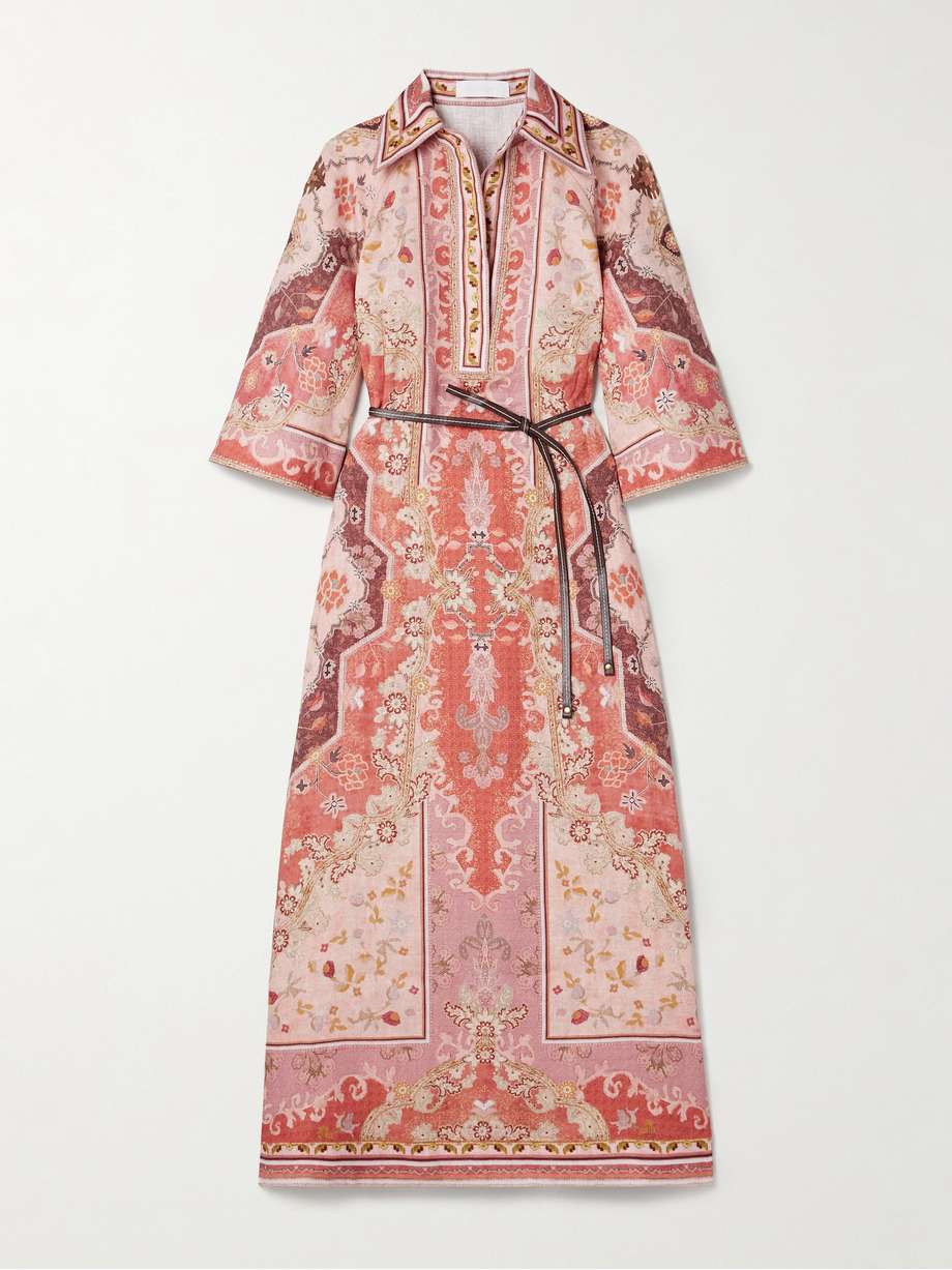 wylie belted printed linen midi dress